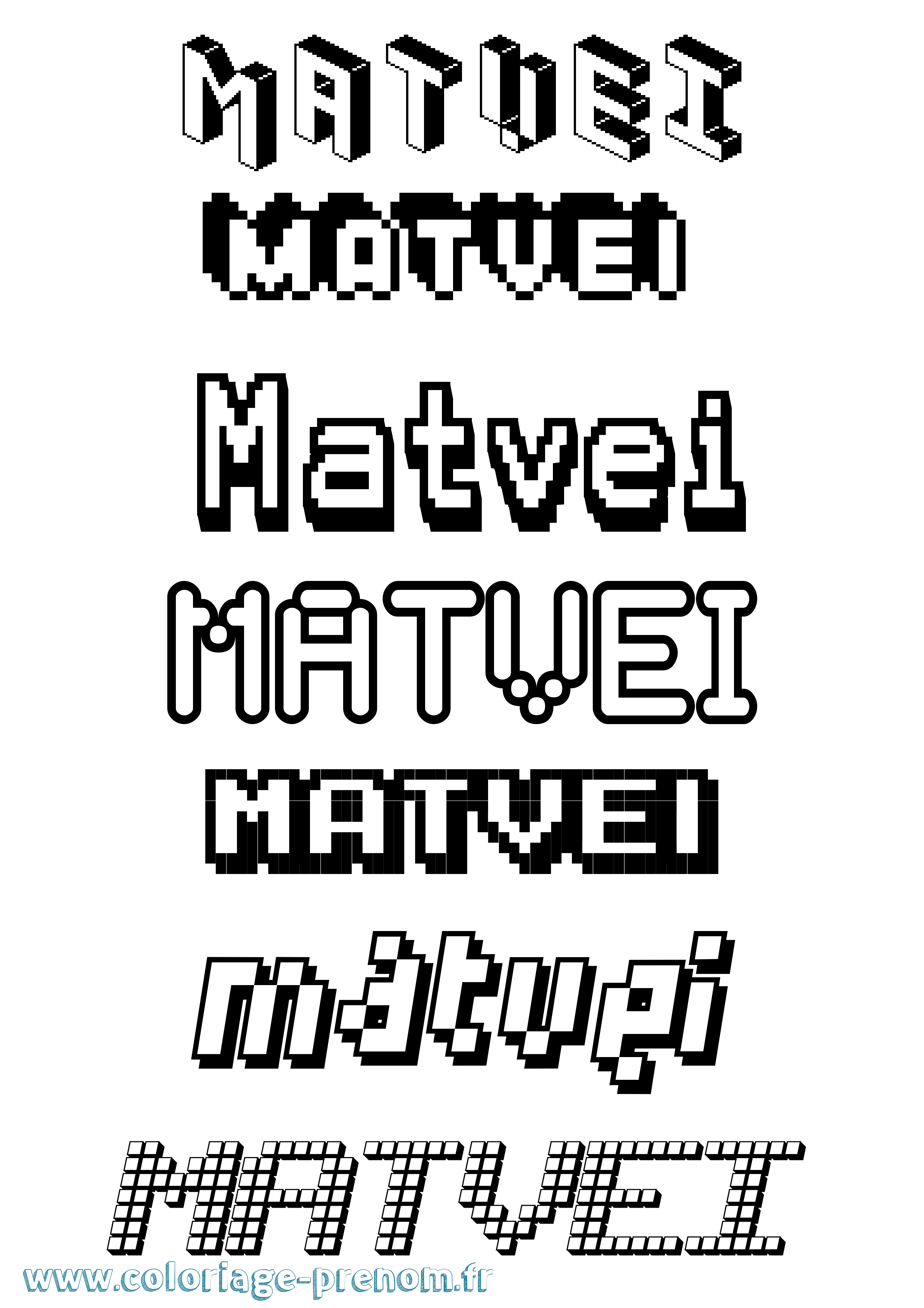 Coloriage prénom Matvei Pixel