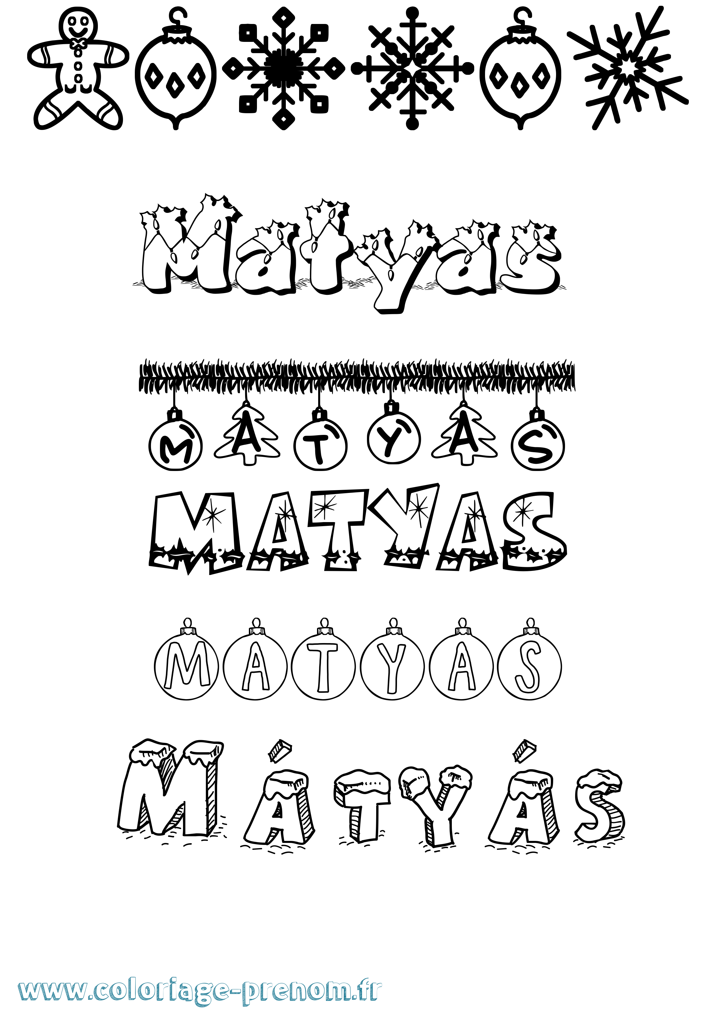 Coloriage prénom Mátyás Noël