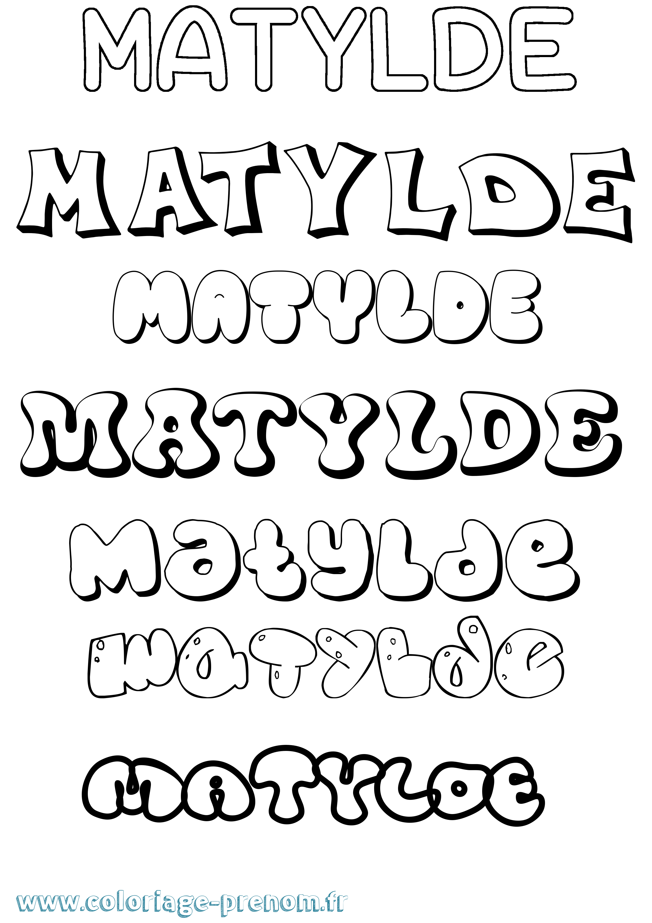 Coloriage prénom Matylde Bubble