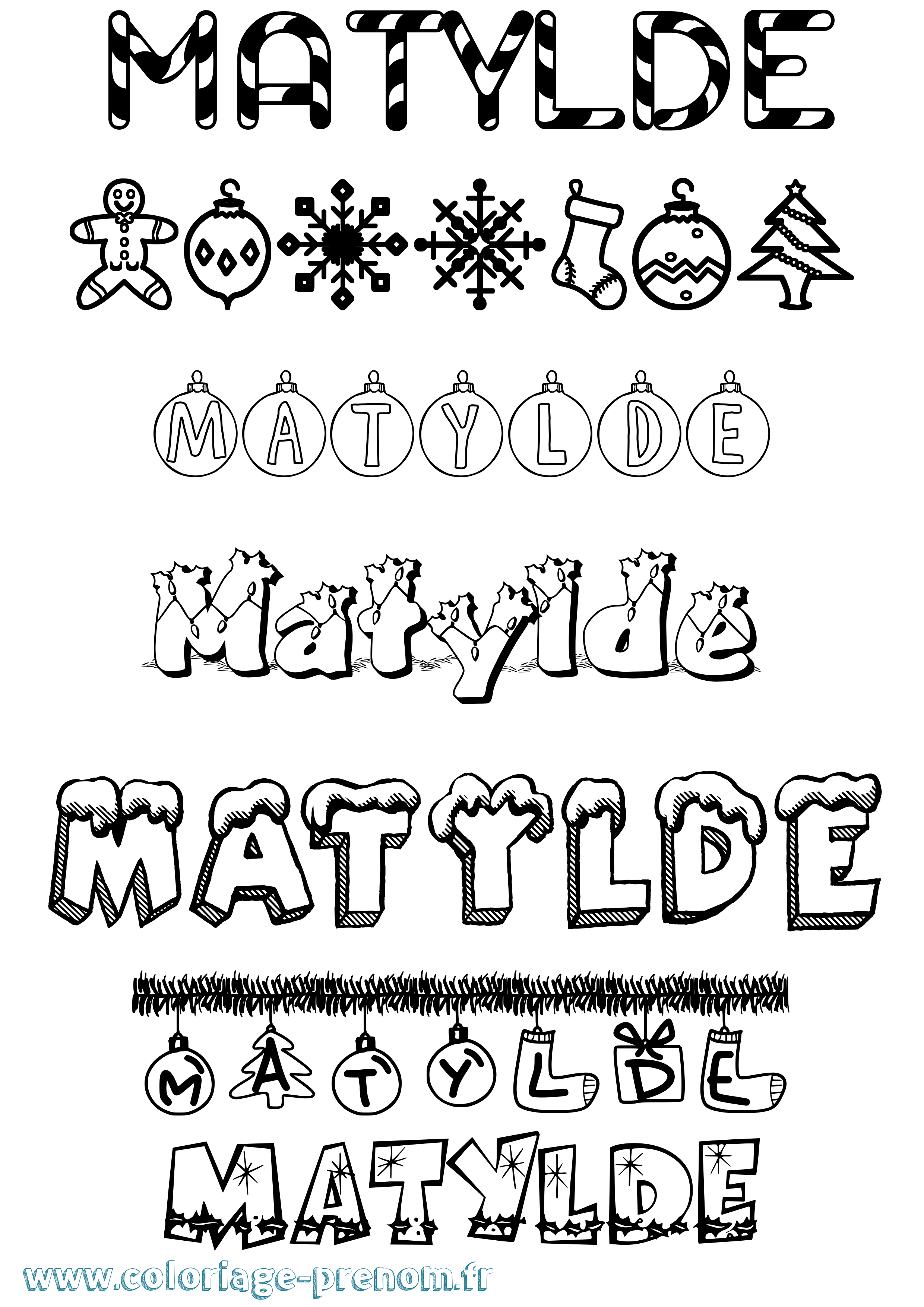 Coloriage prénom Matylde Noël