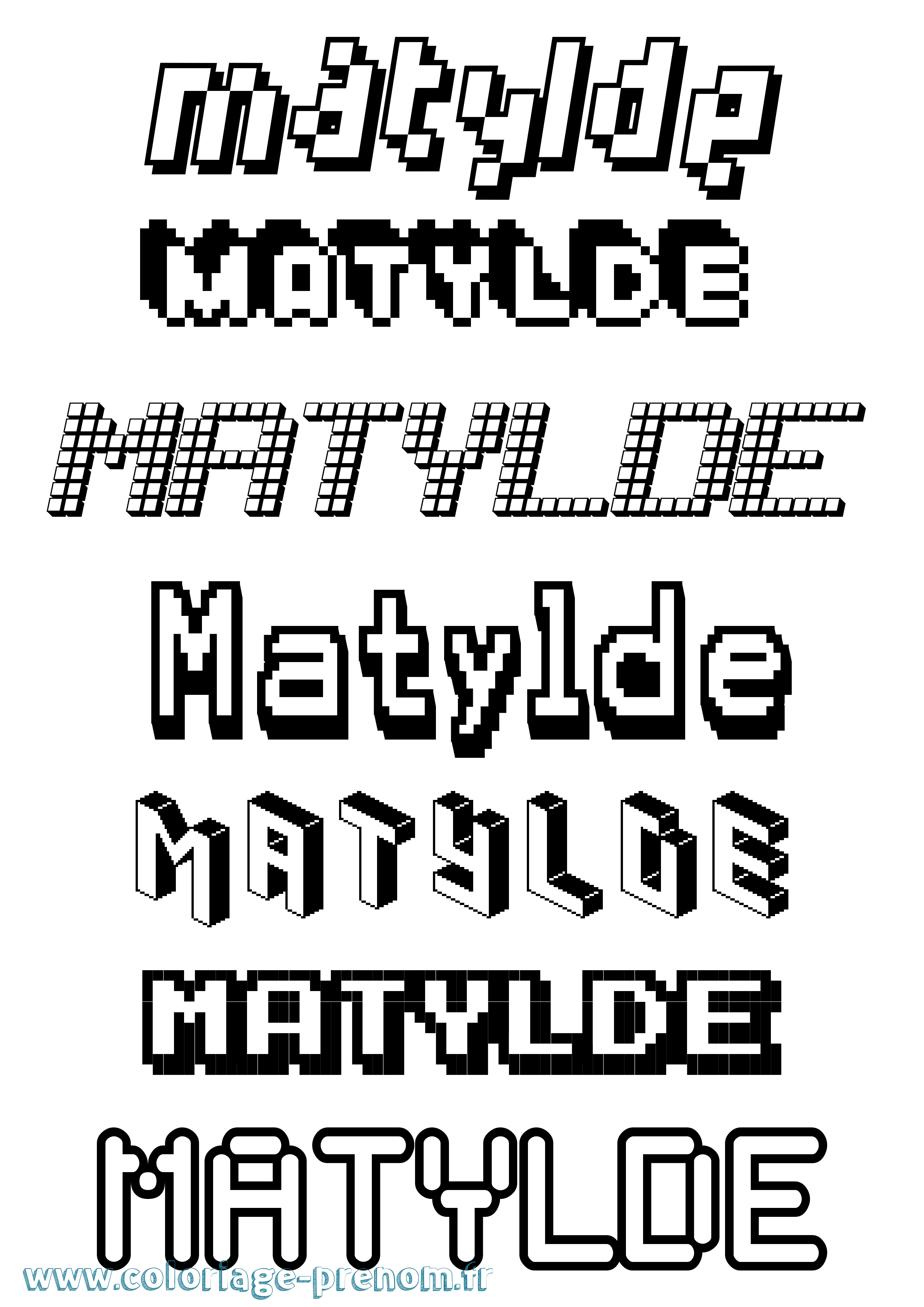 Coloriage prénom Matylde Pixel