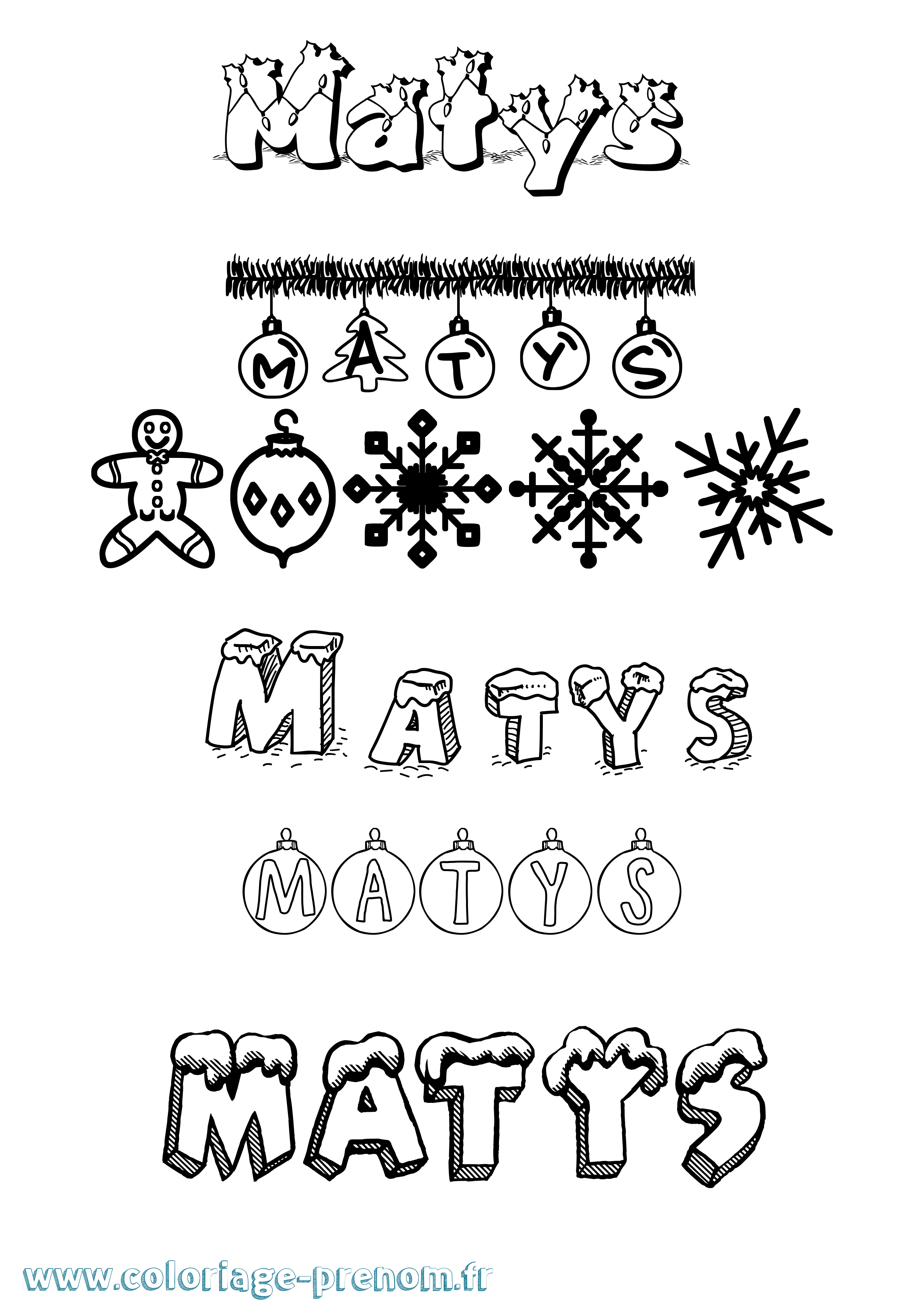 Coloriage Matys Noël Coloriage prénom Matys Noël