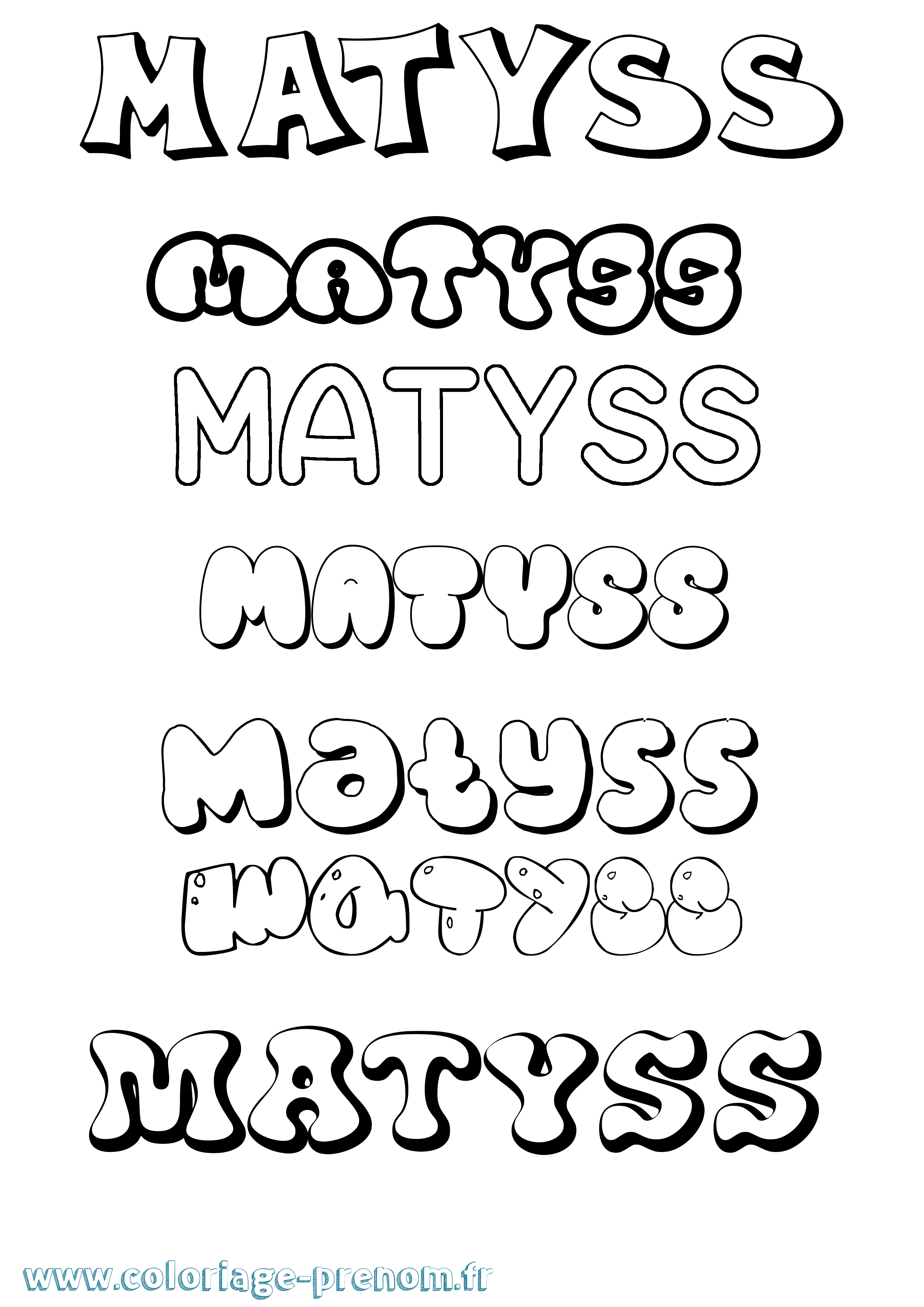 Coloriage prénom Matyss Bubble