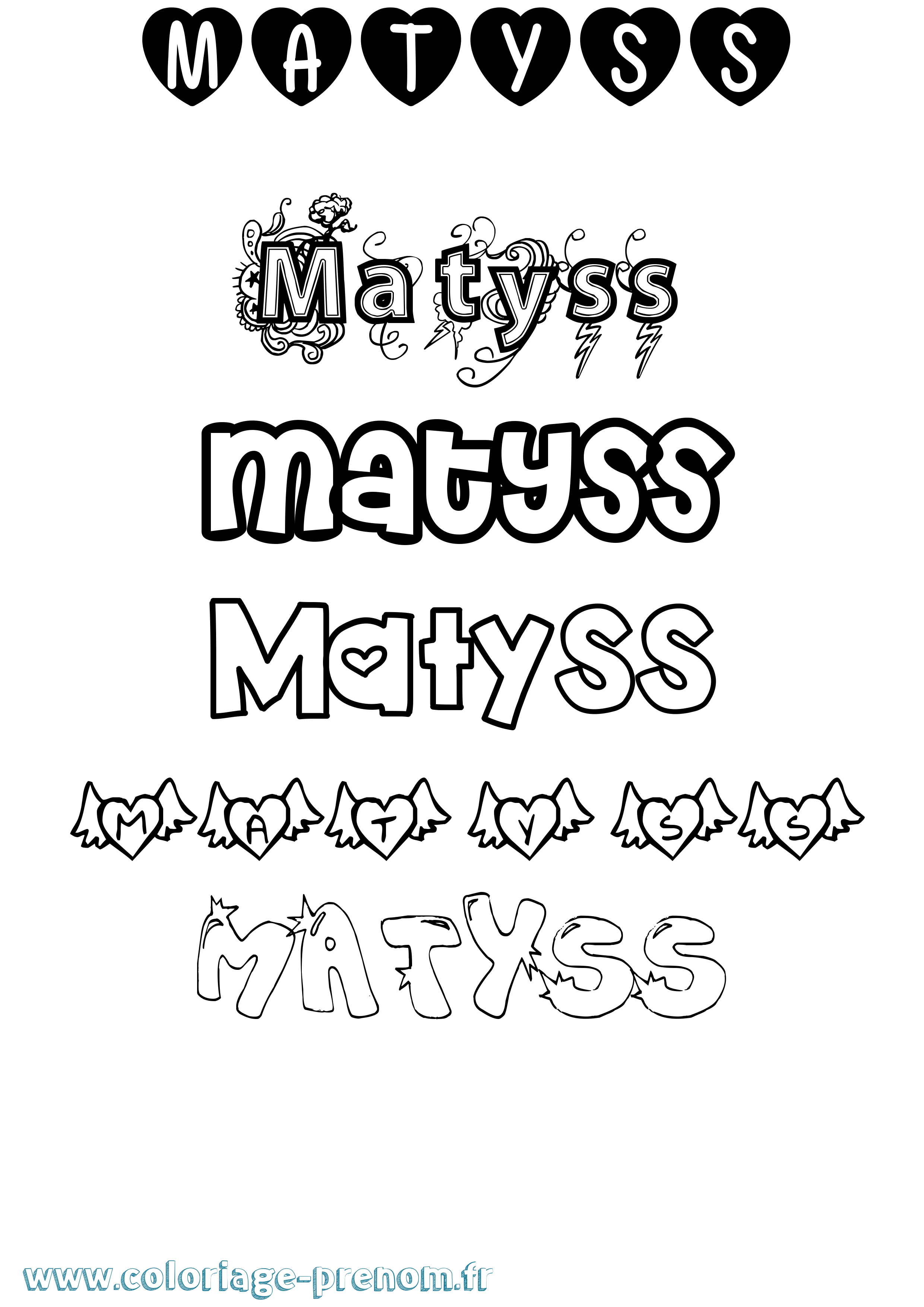 Coloriage prénom Matyss Girly