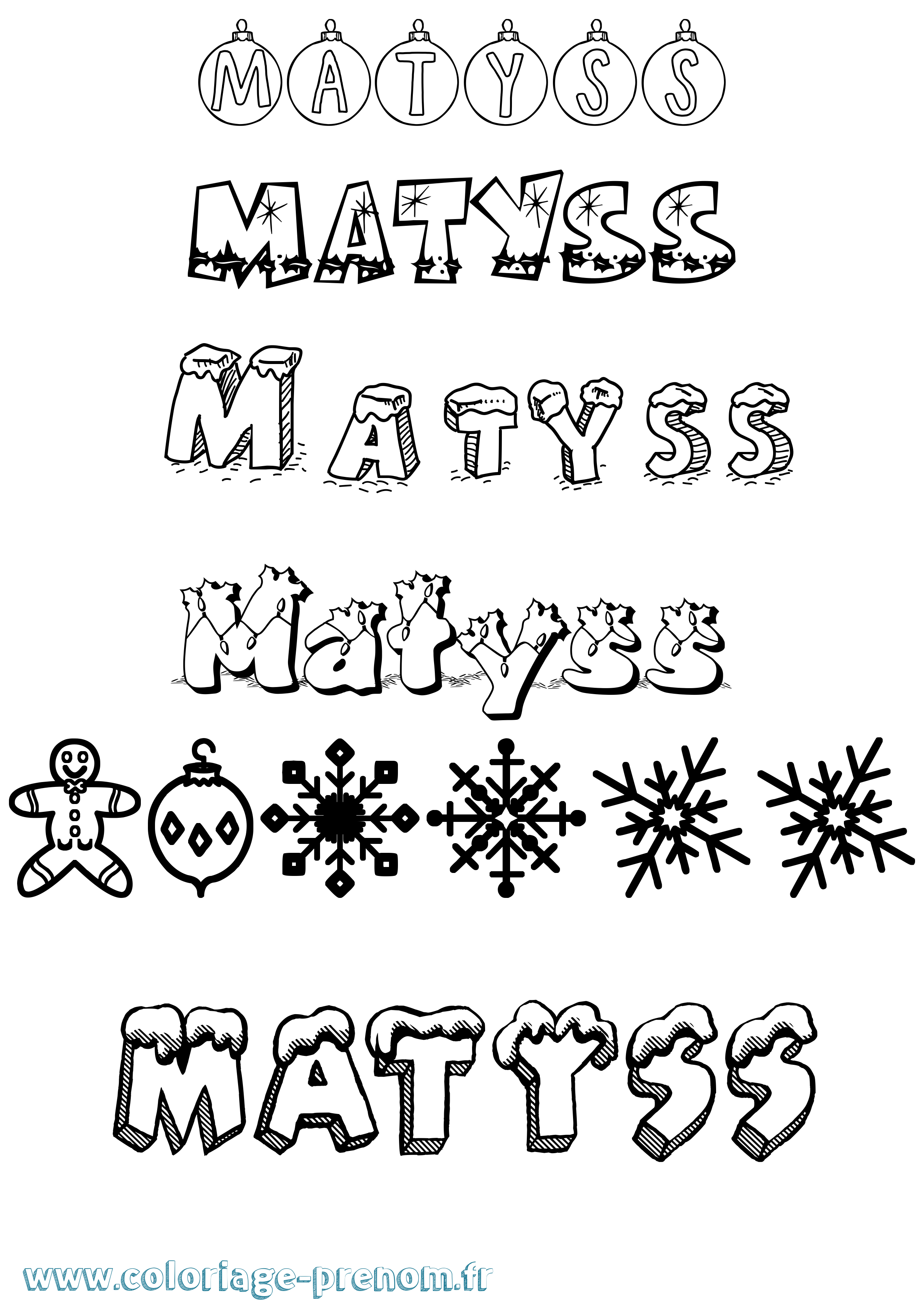Coloriage prénom Matyss Noël