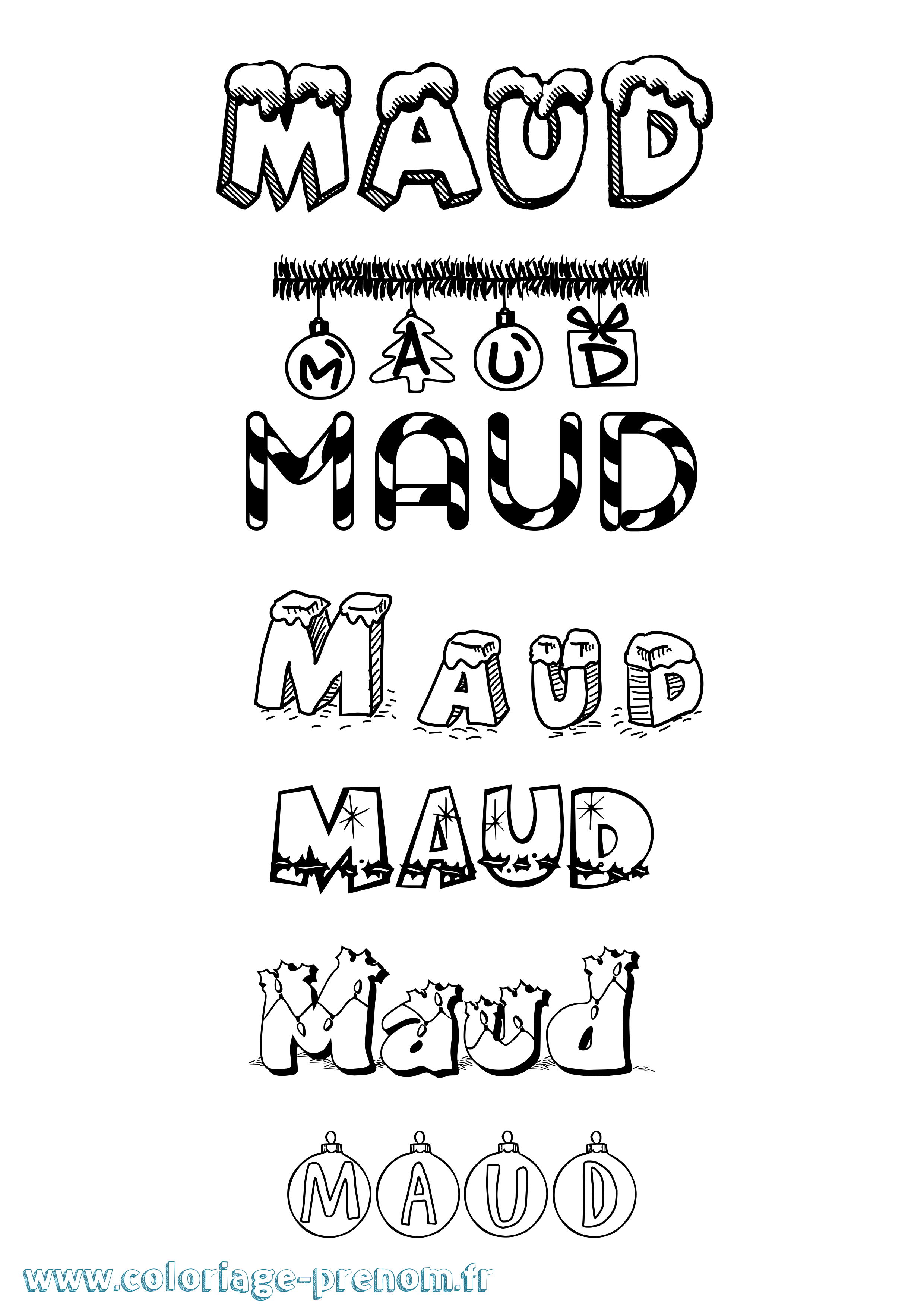Coloriage prénom Maud Noël