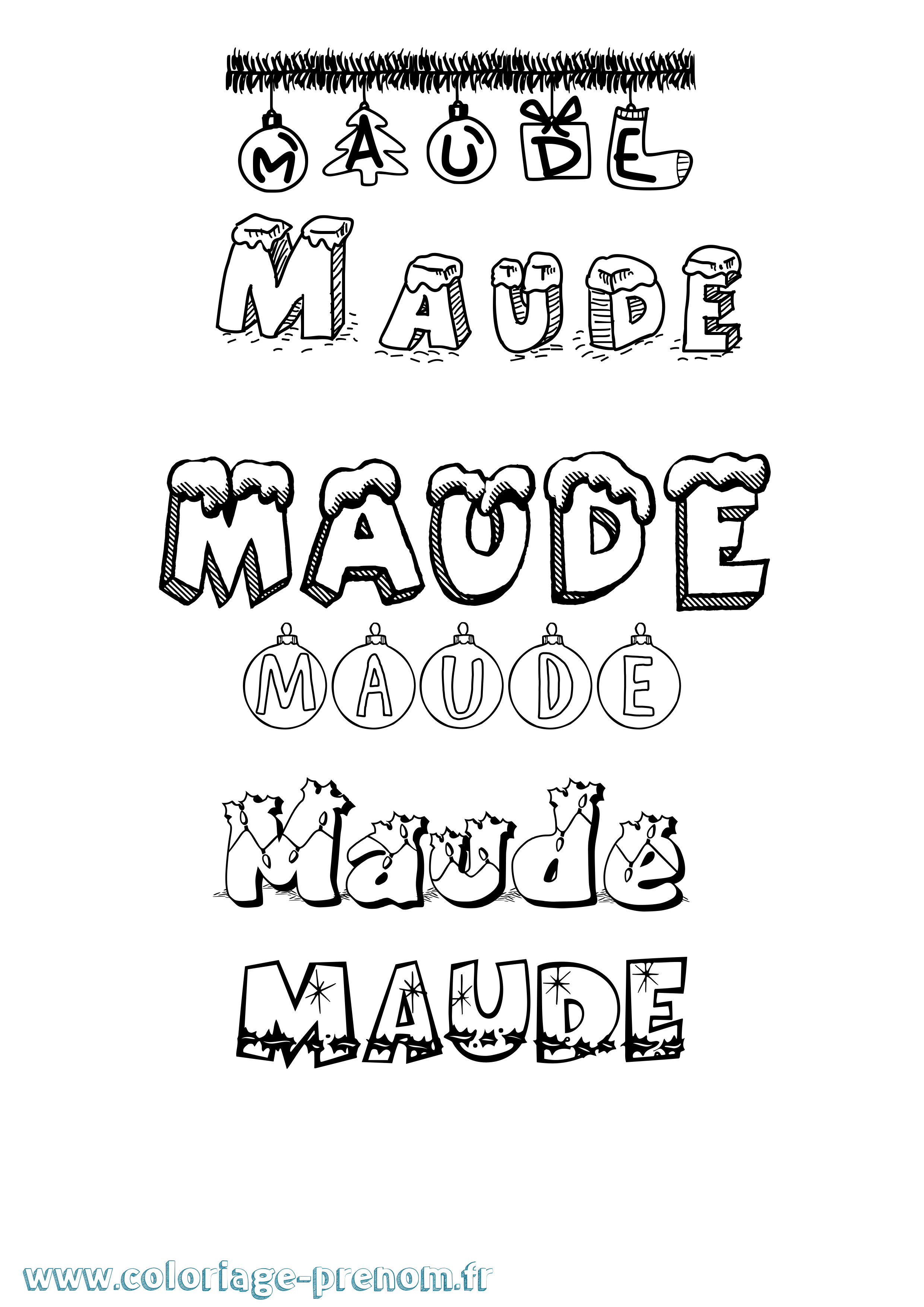 Coloriage prénom Maude Noël