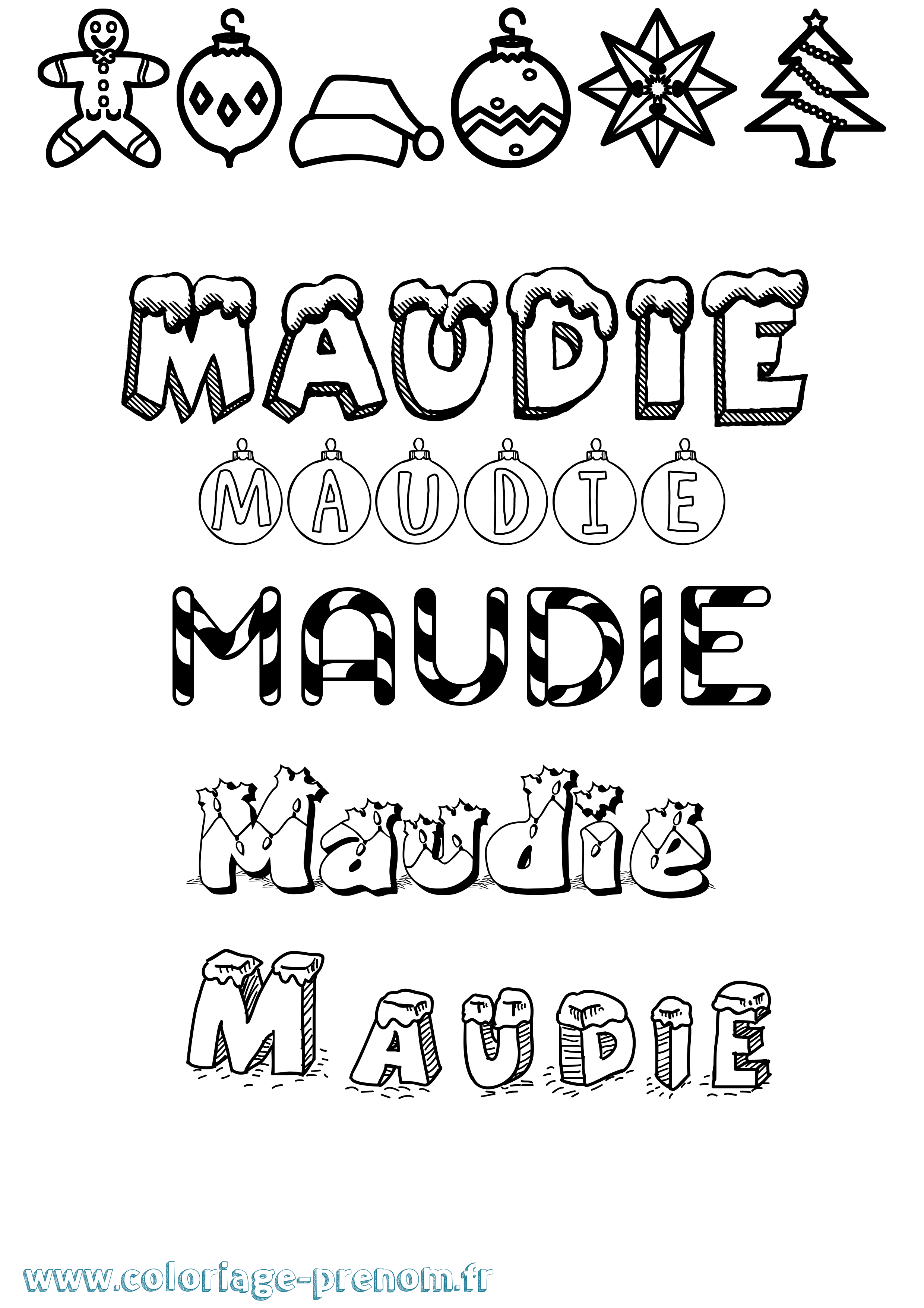 Coloriage prénom Maudie Noël