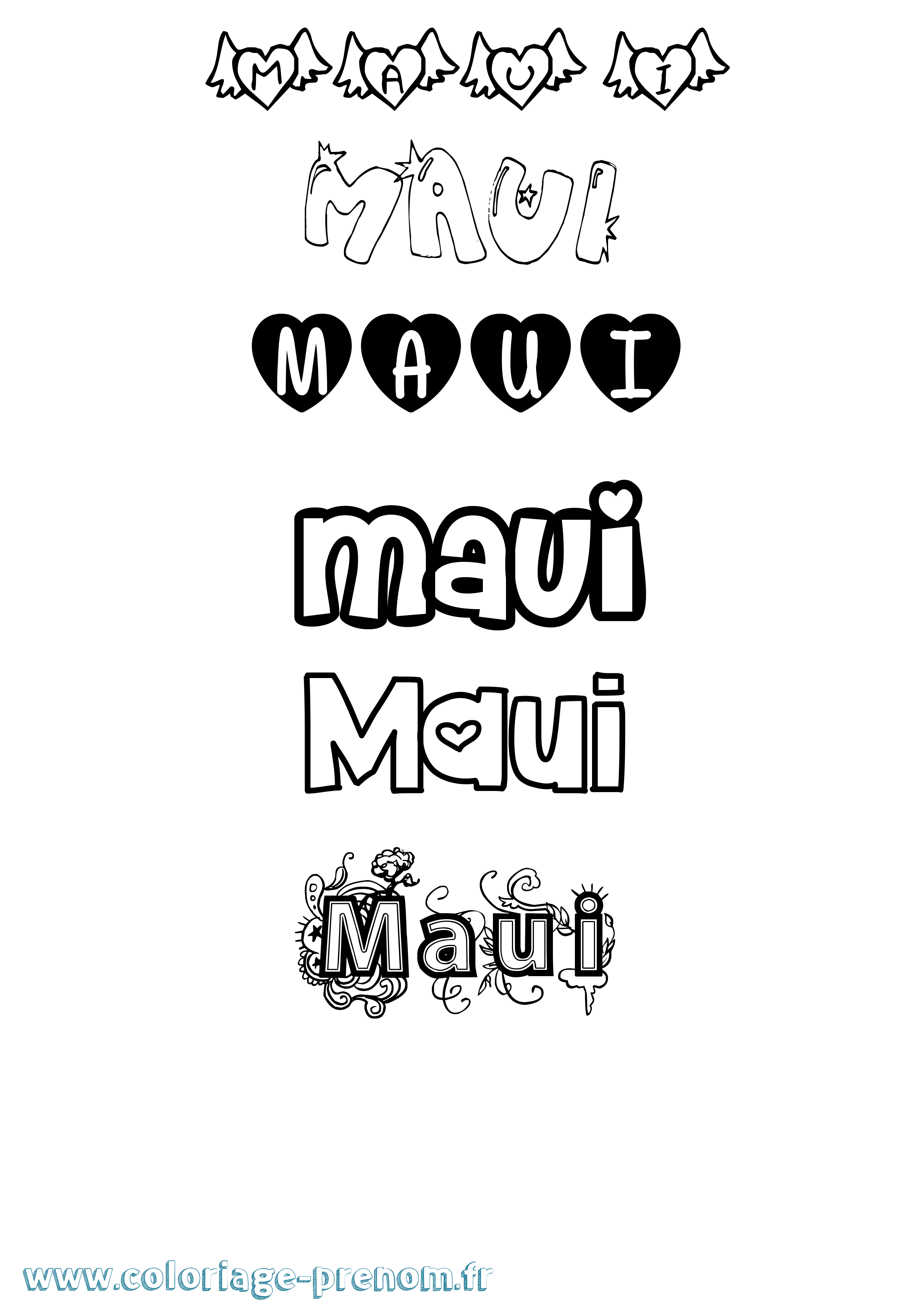 Coloriage prénom Maui Girly
