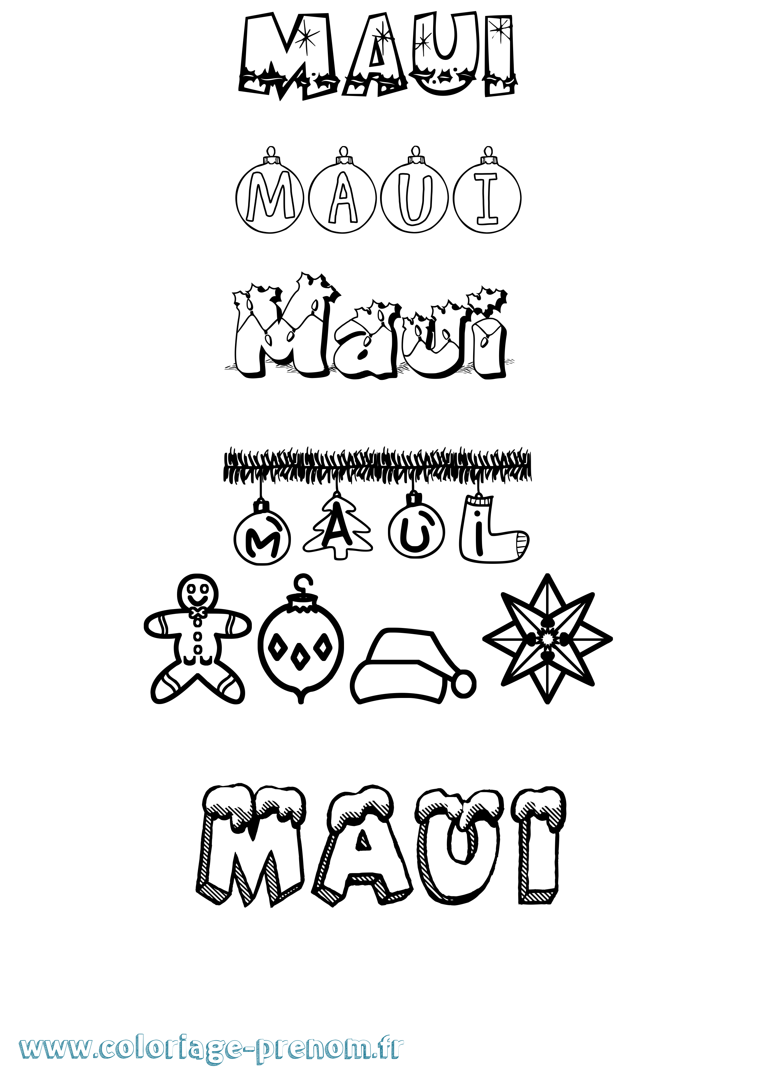 Coloriage prénom Maui Noël