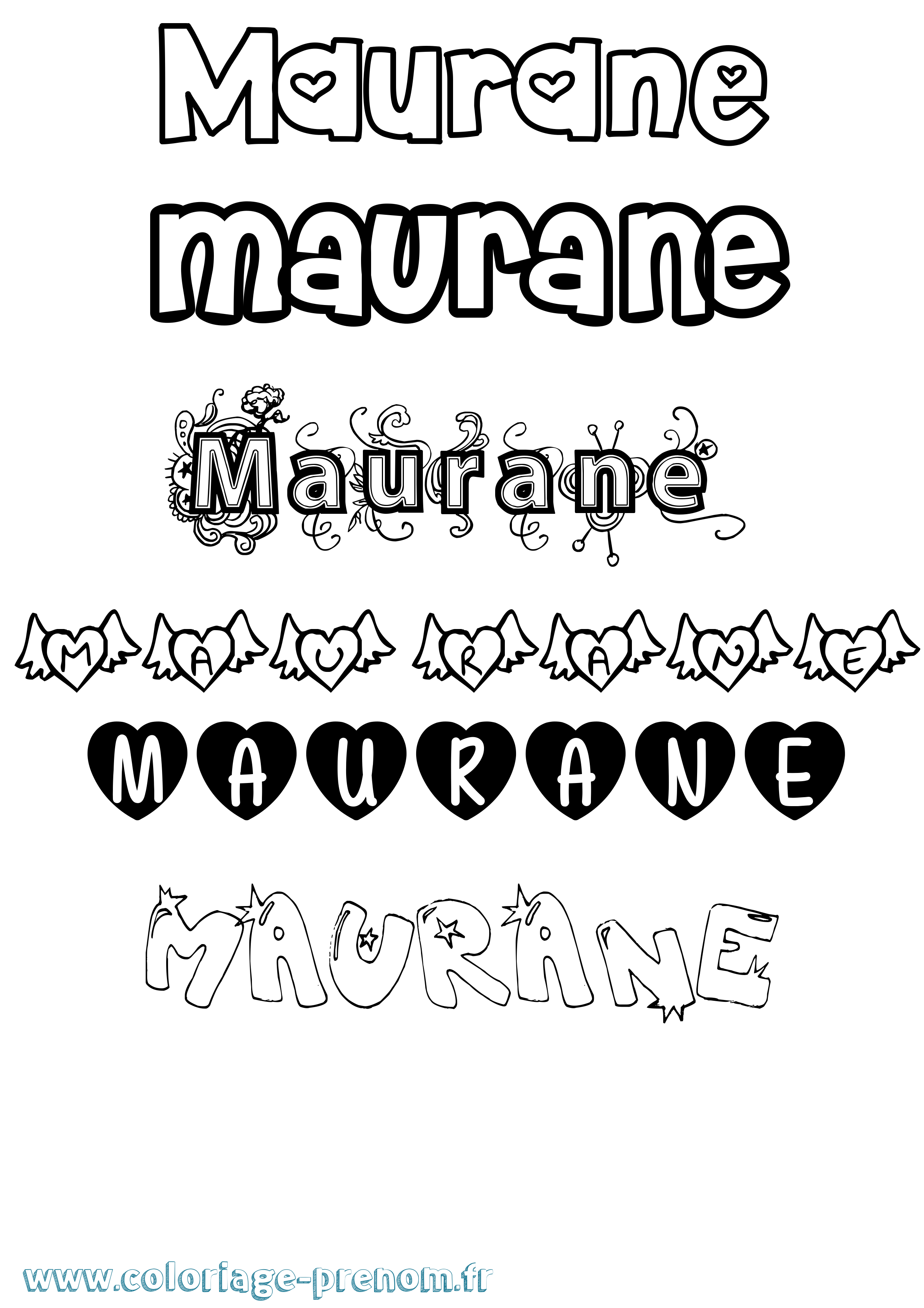 Coloriage prénom Maurane Girly