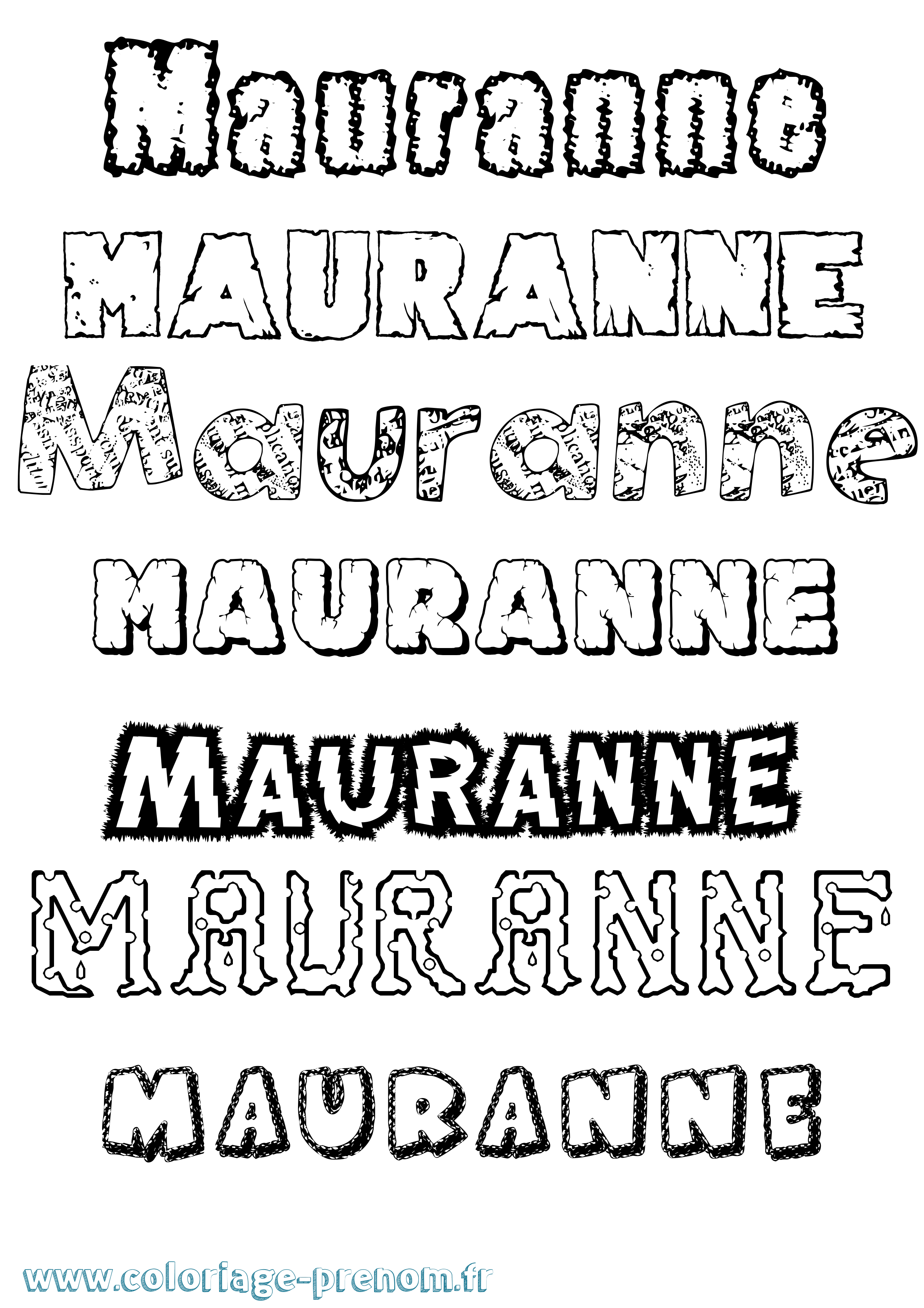 Coloriage prénom Mauranne Destructuré