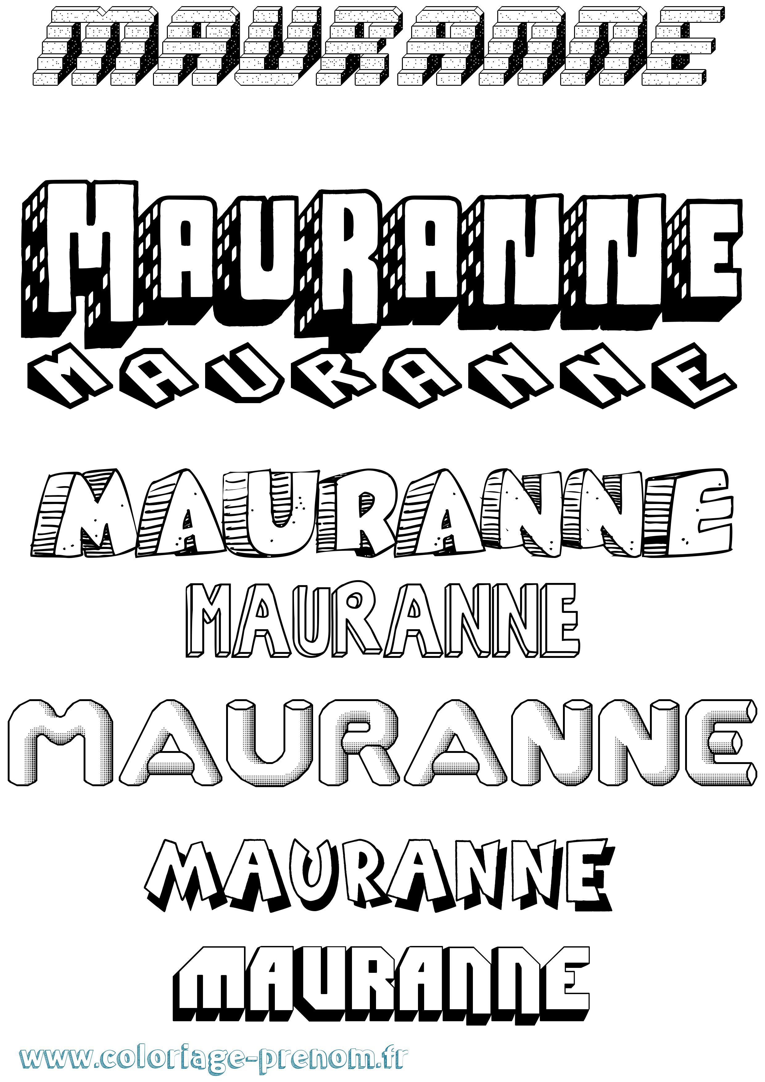 Coloriage prénom Mauranne Effet 3D