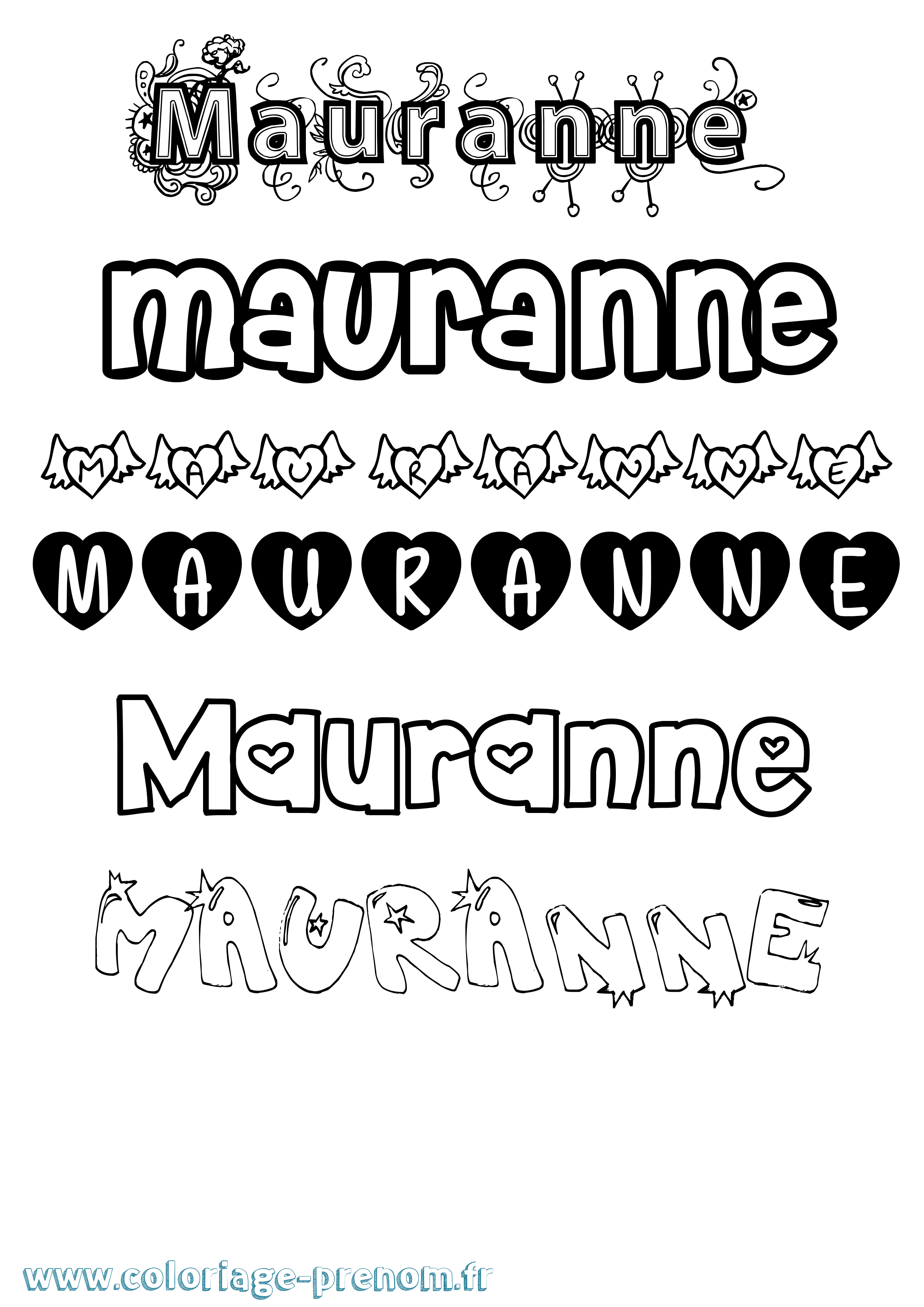 Coloriage prénom Mauranne Girly
