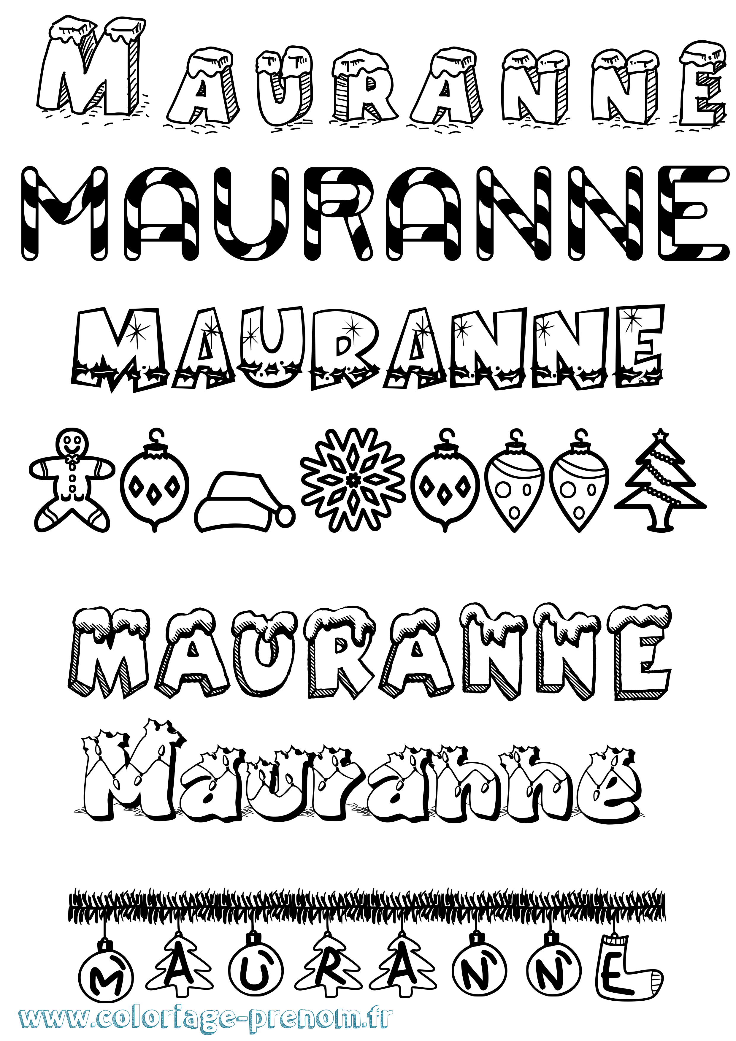 Coloriage prénom Mauranne Noël