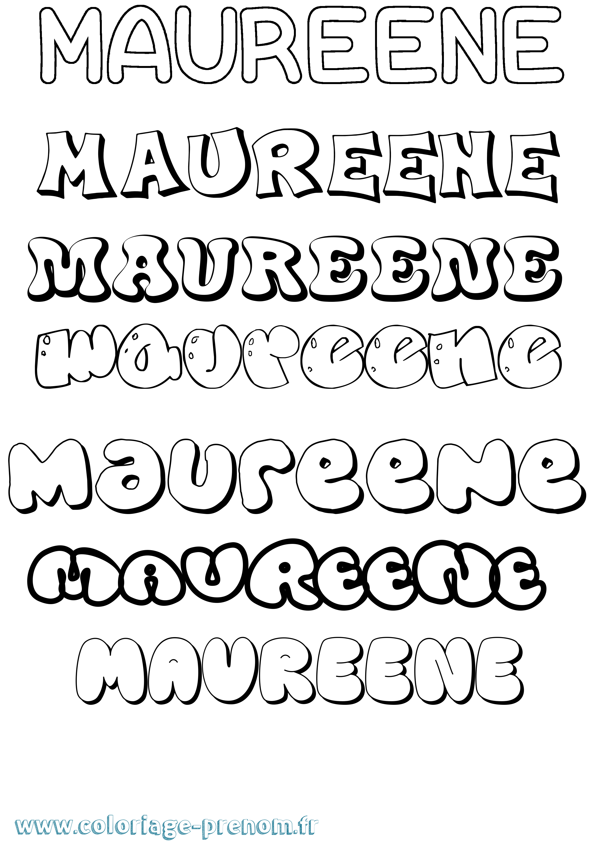 Coloriage prénom Maureene Bubble