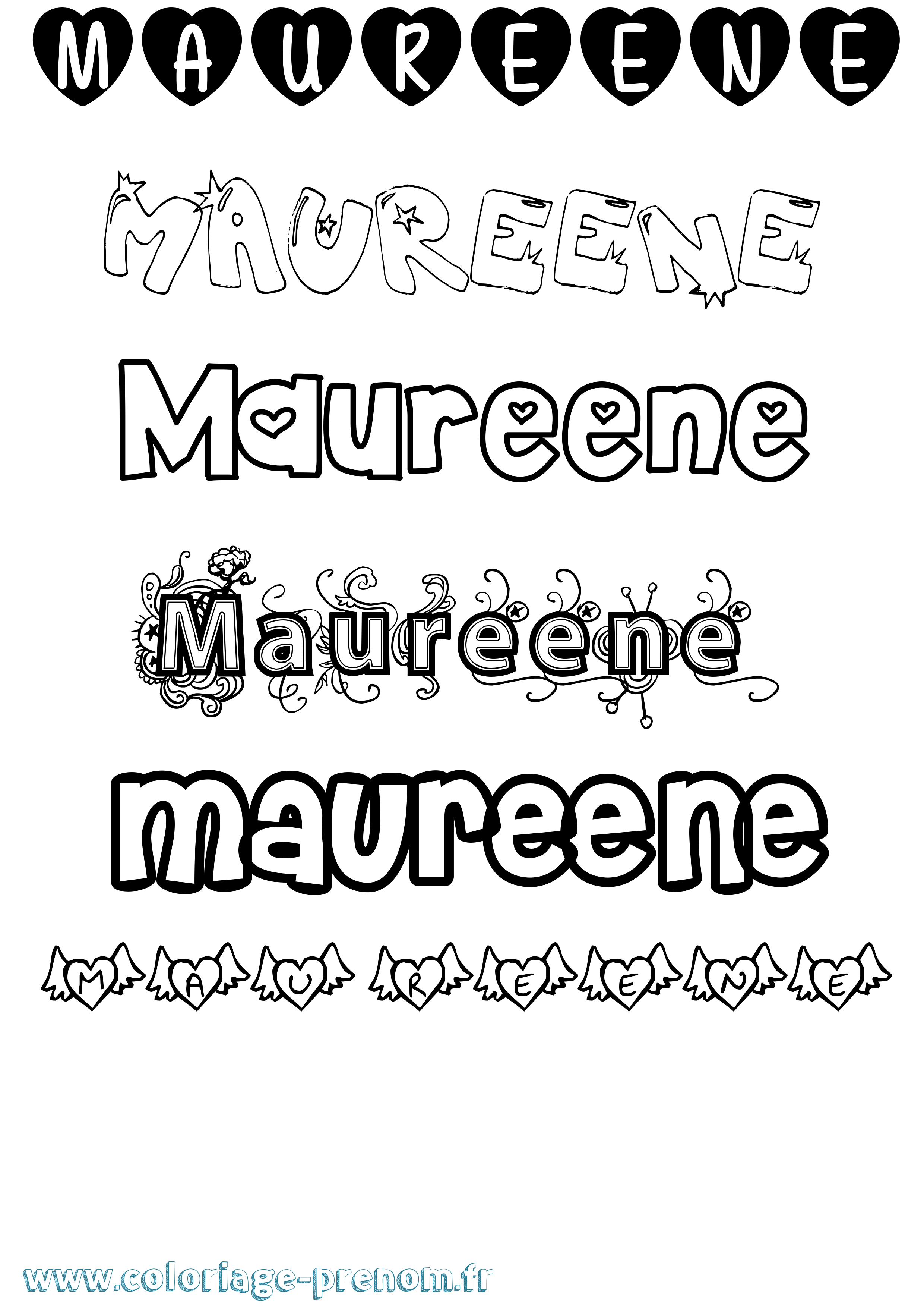 Coloriage prénom Maureene Girly