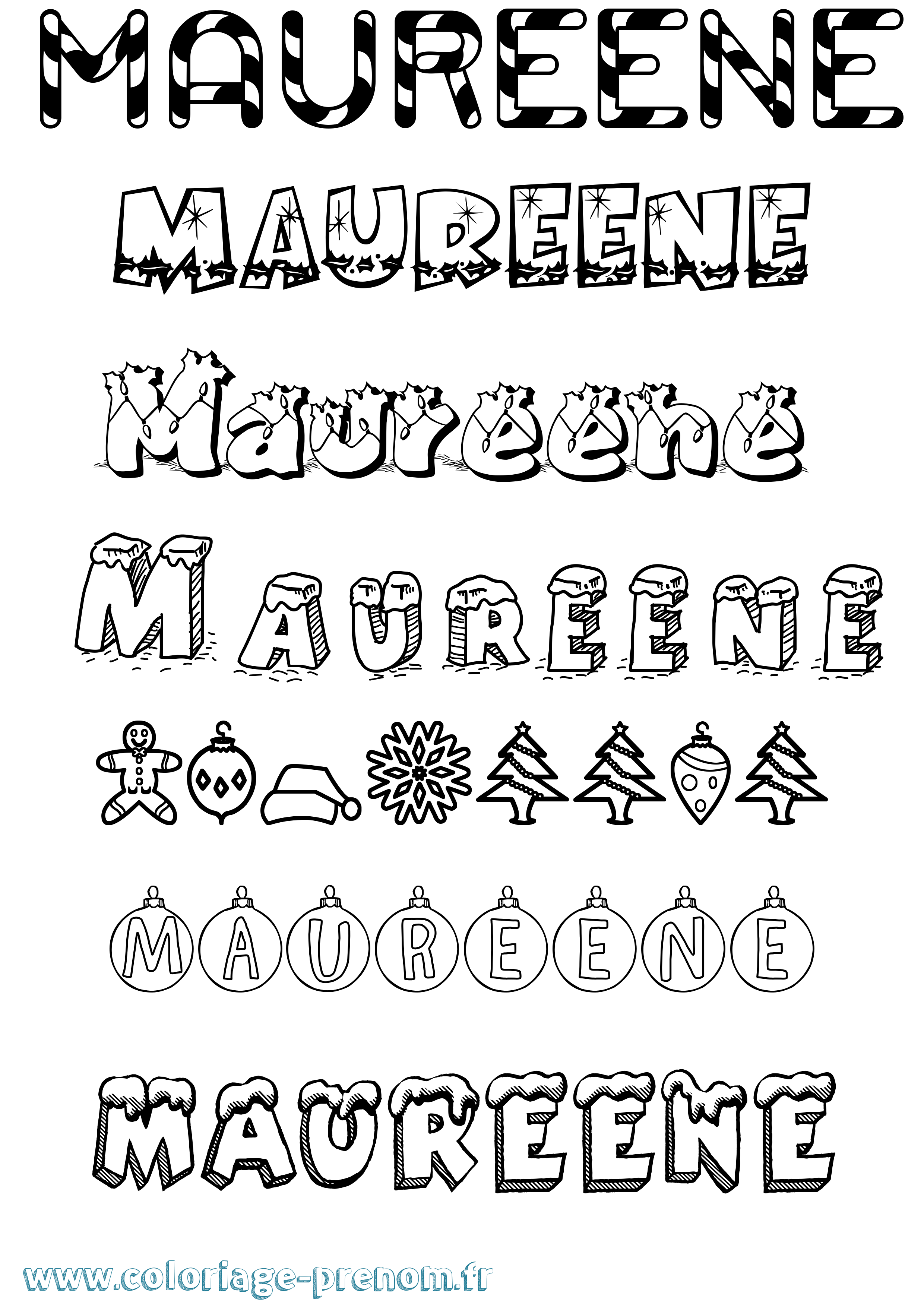 Coloriage prénom Maureene Noël