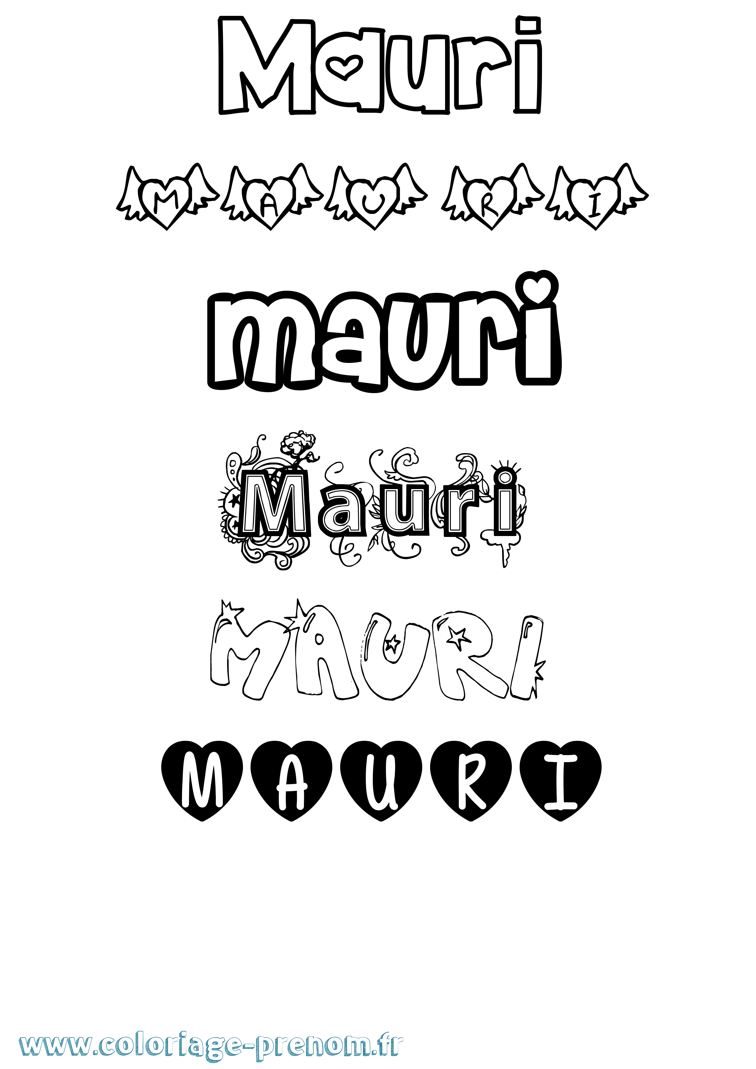 Coloriage prénom Mauri Girly