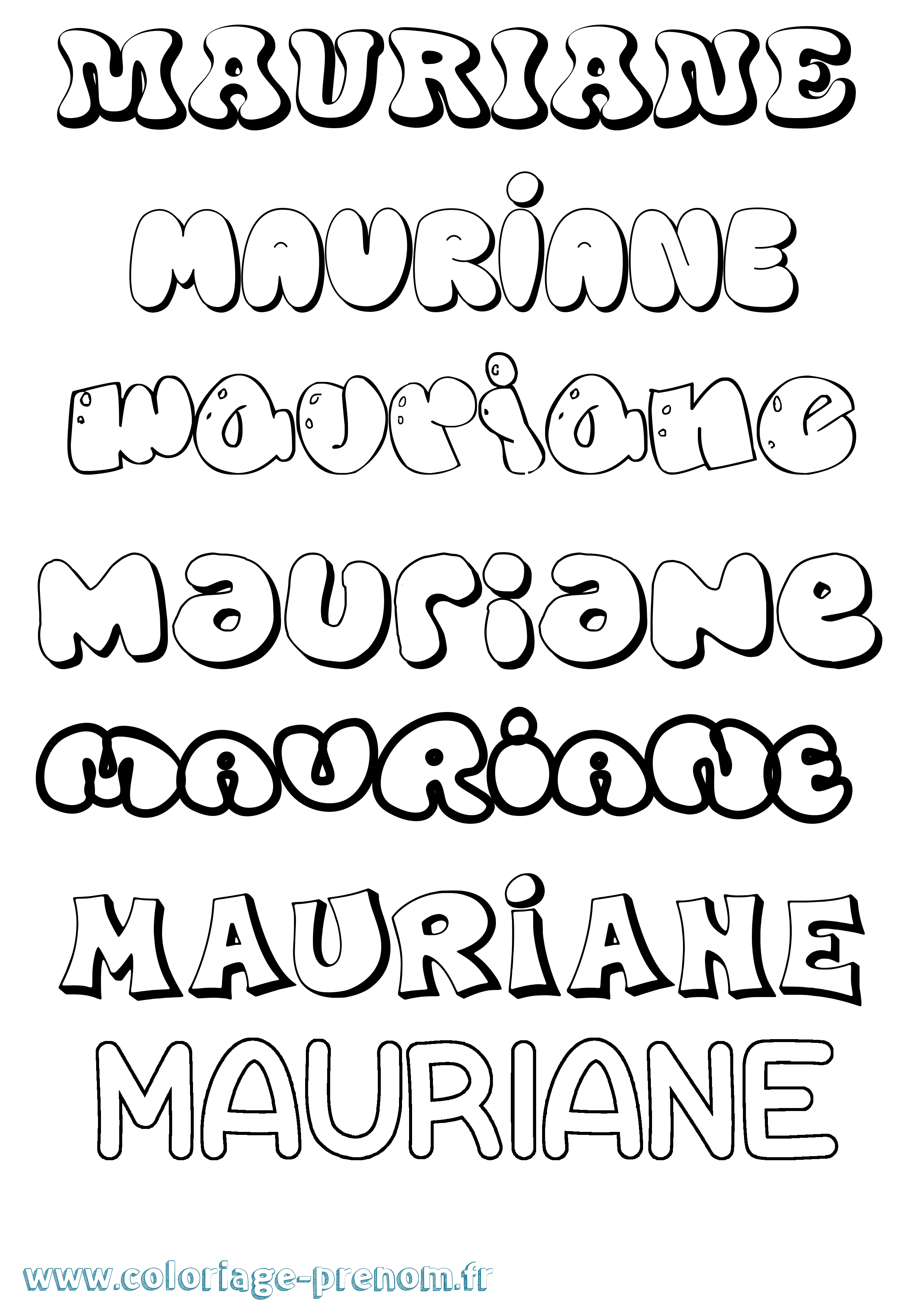 Coloriage prénom Mauriane Bubble