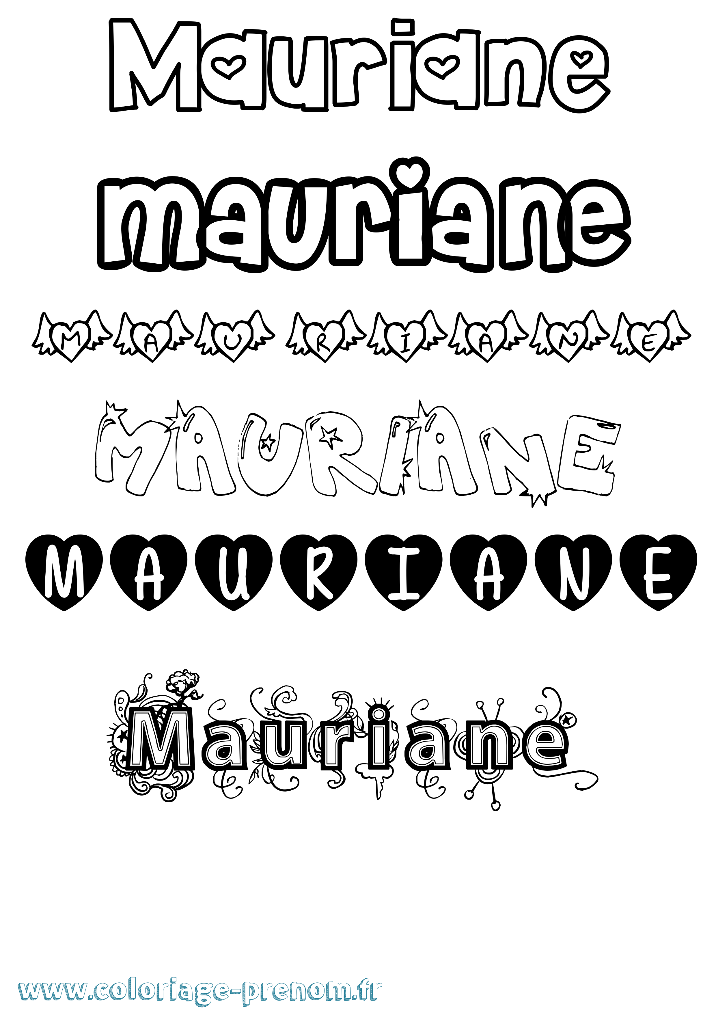 Coloriage prénom Mauriane Girly
