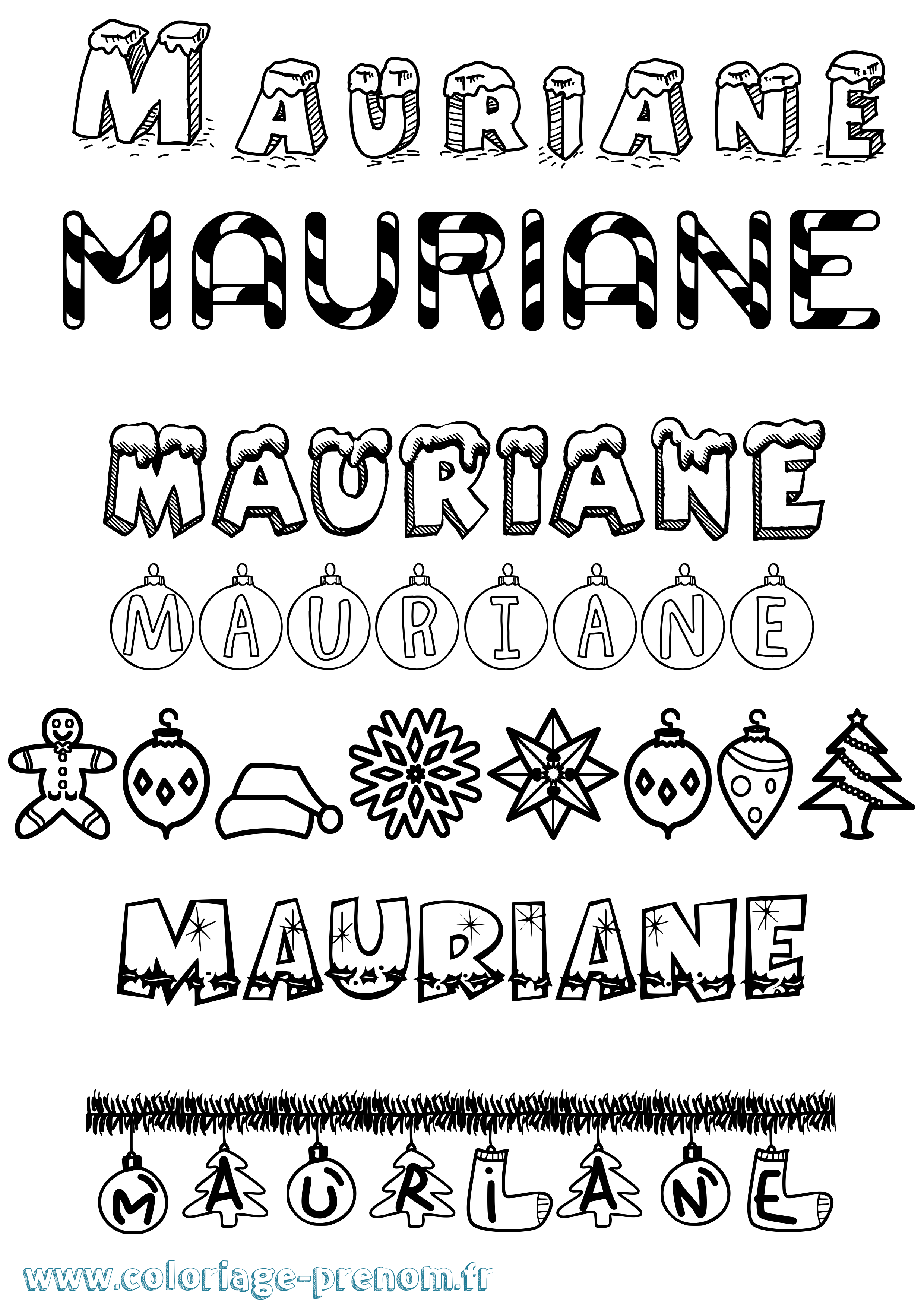 Coloriage prénom Mauriane Noël