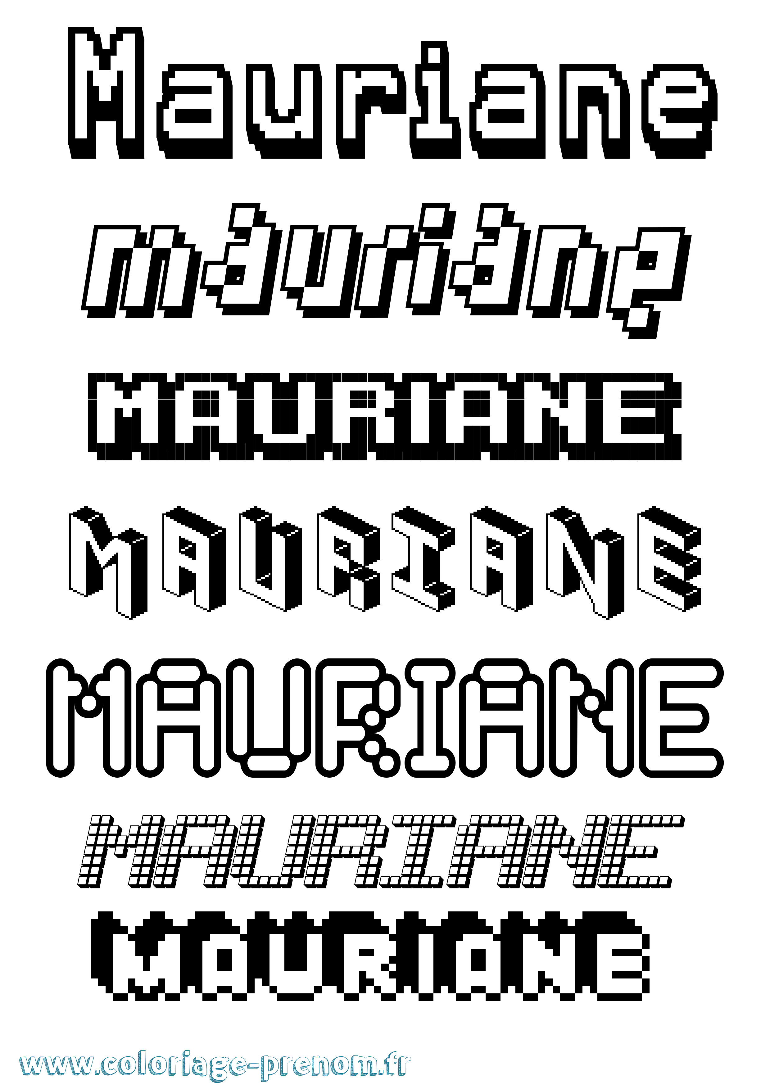 Coloriage prénom Mauriane Pixel