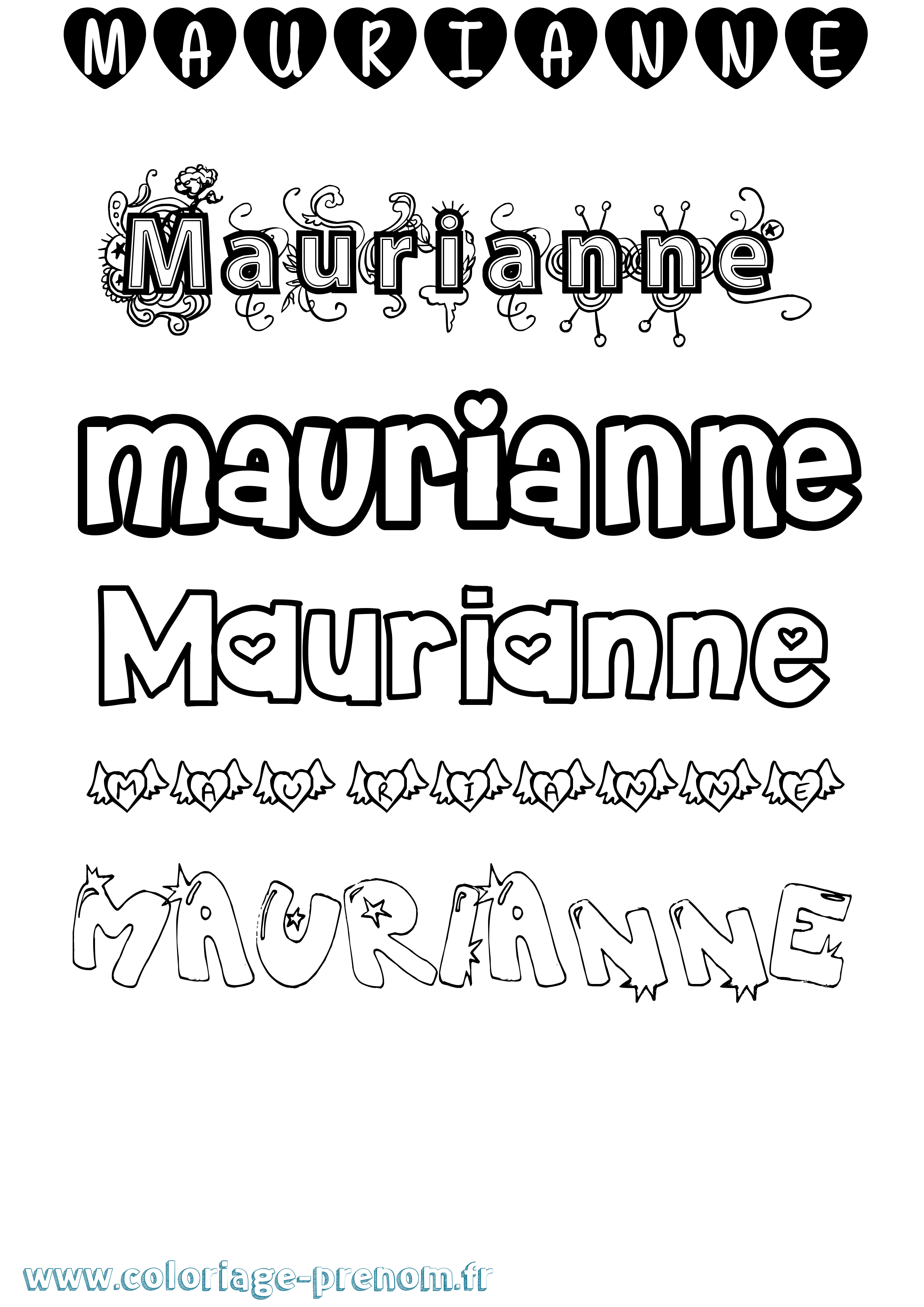 Coloriage prénom Maurianne Girly