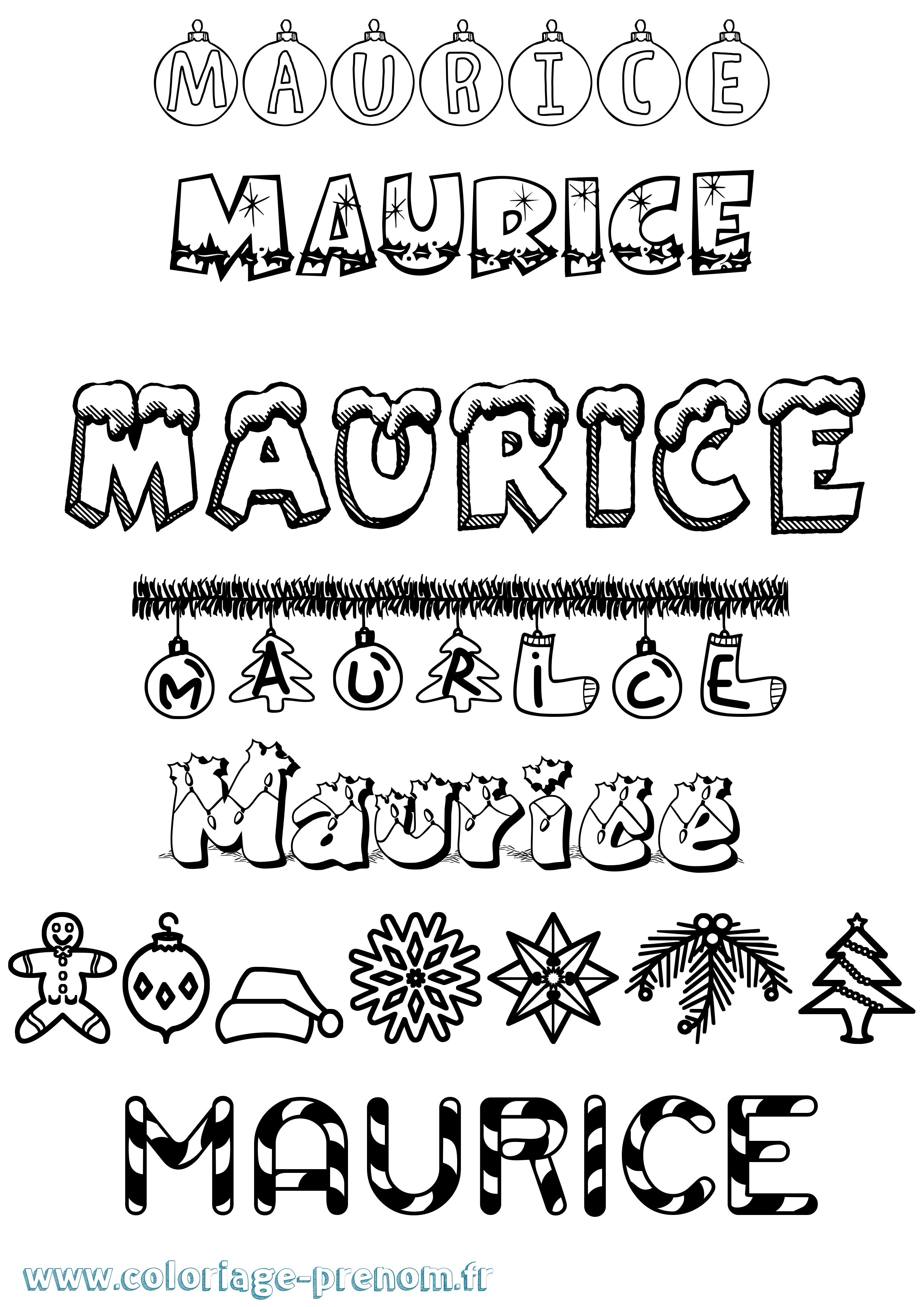 Coloriage prénom Maurice Noël