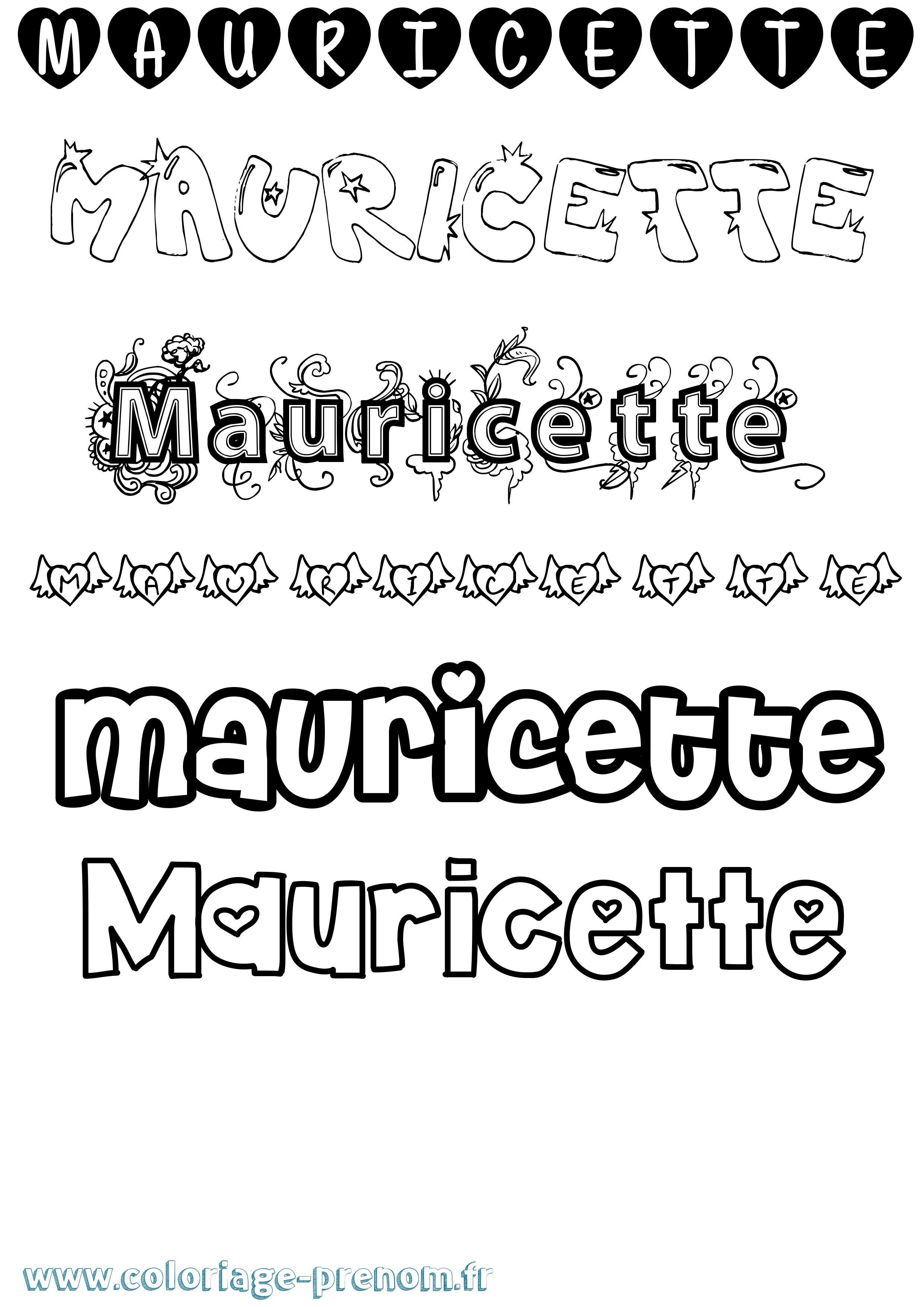 Coloriage prénom Mauricette Girly