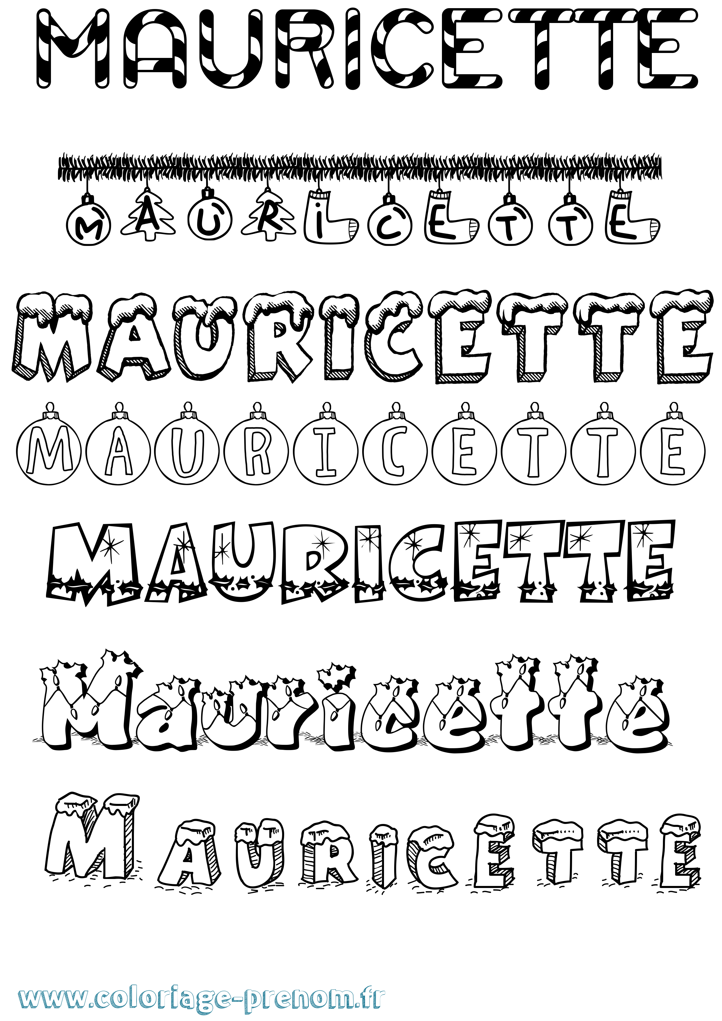 Coloriage prénom Mauricette Noël