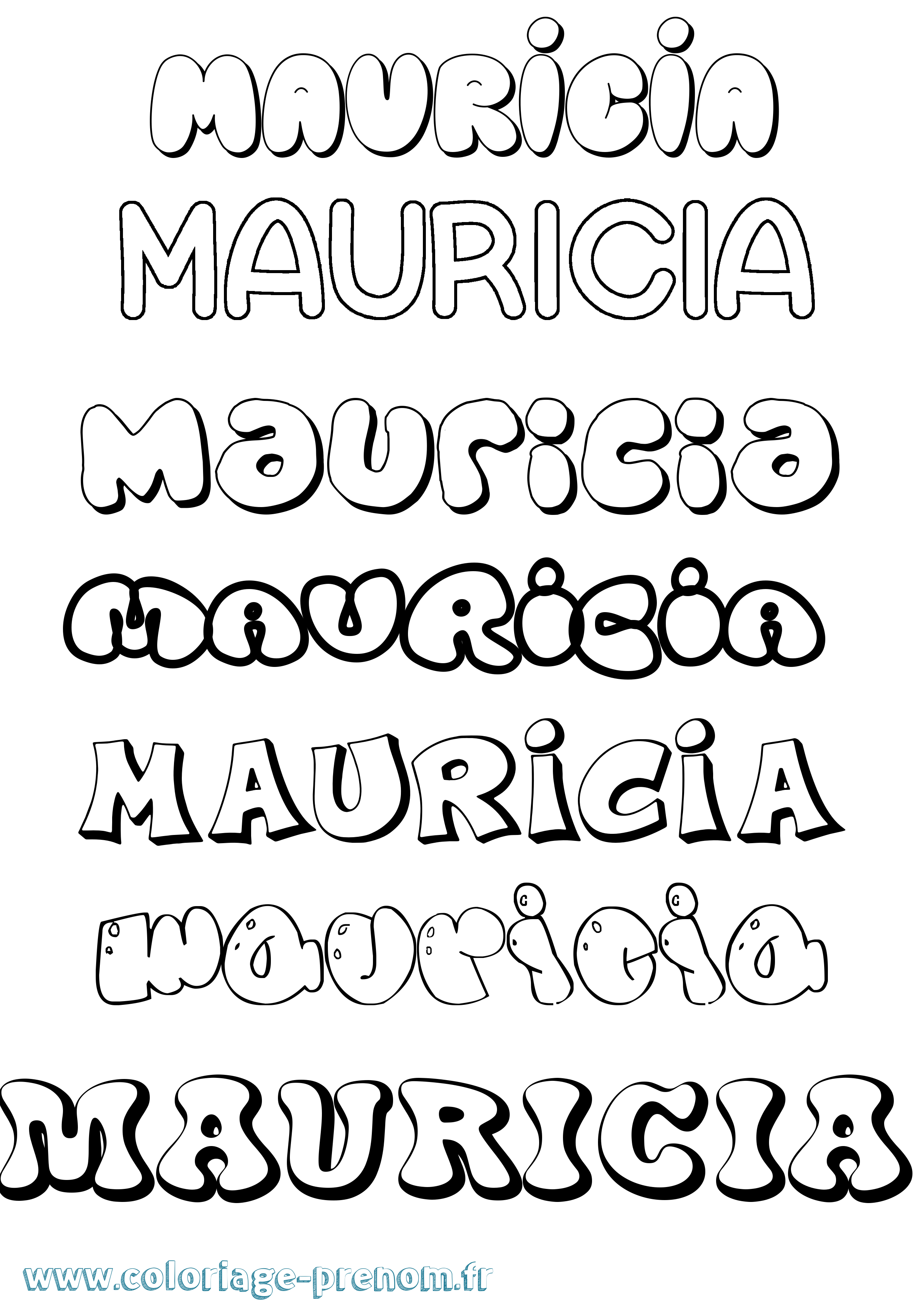 Coloriage prénom Mauricia Bubble