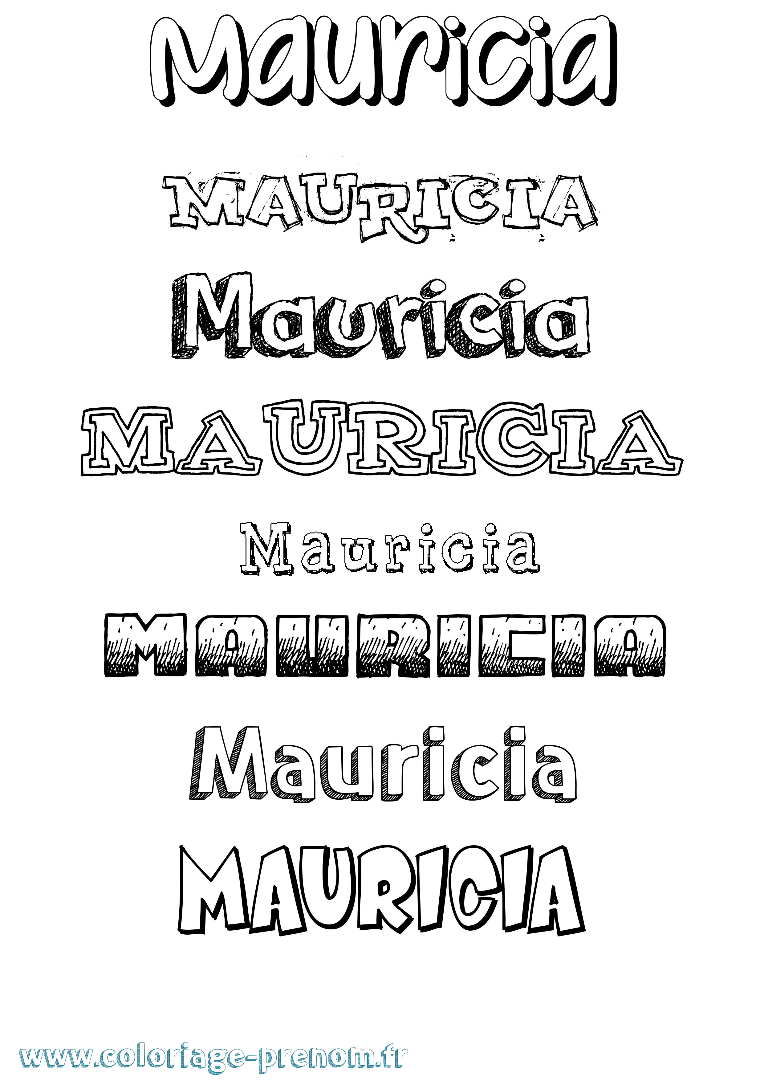 Coloriage prénom Mauricia Dessiné