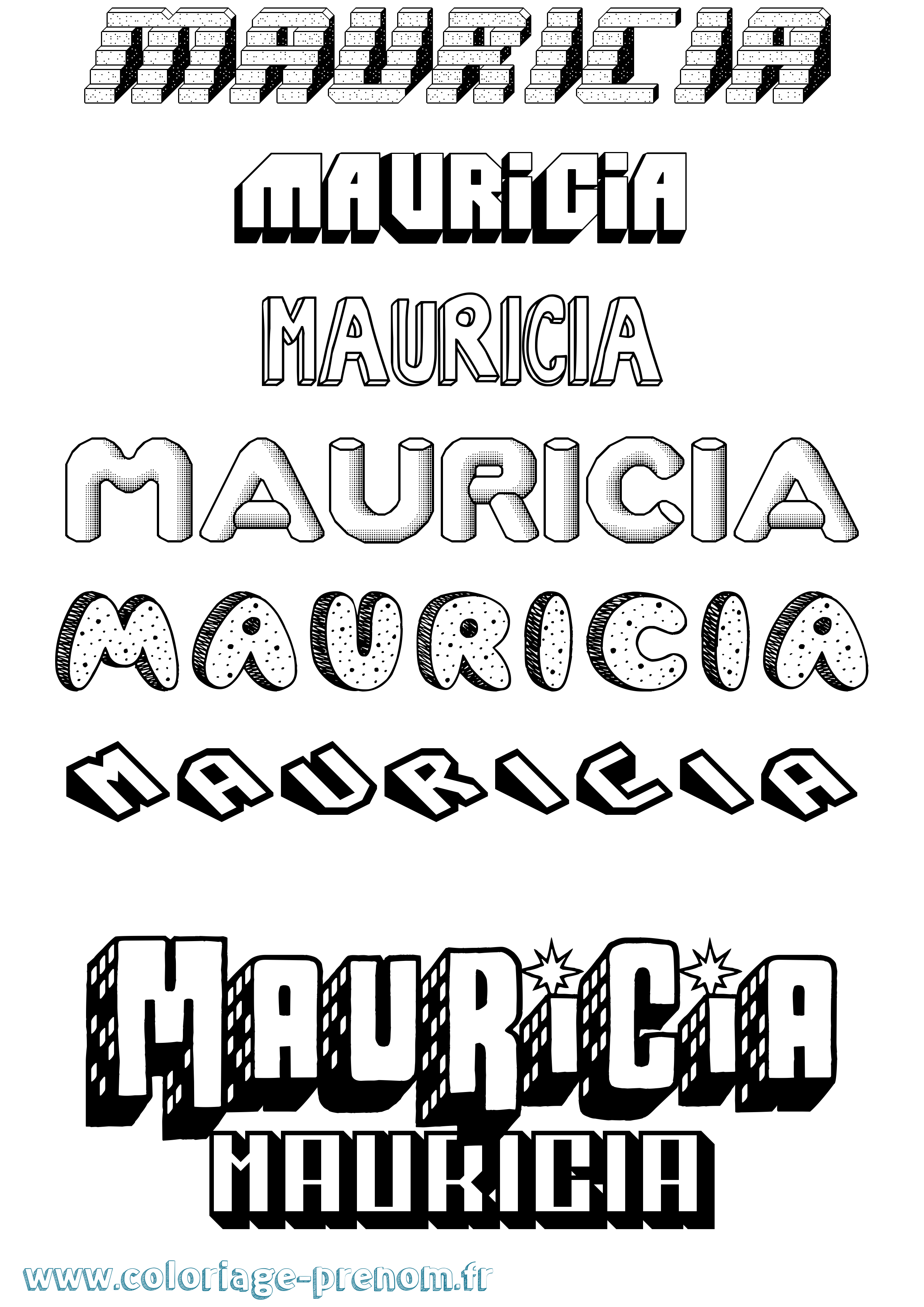 Coloriage prénom Mauricia Effet 3D
