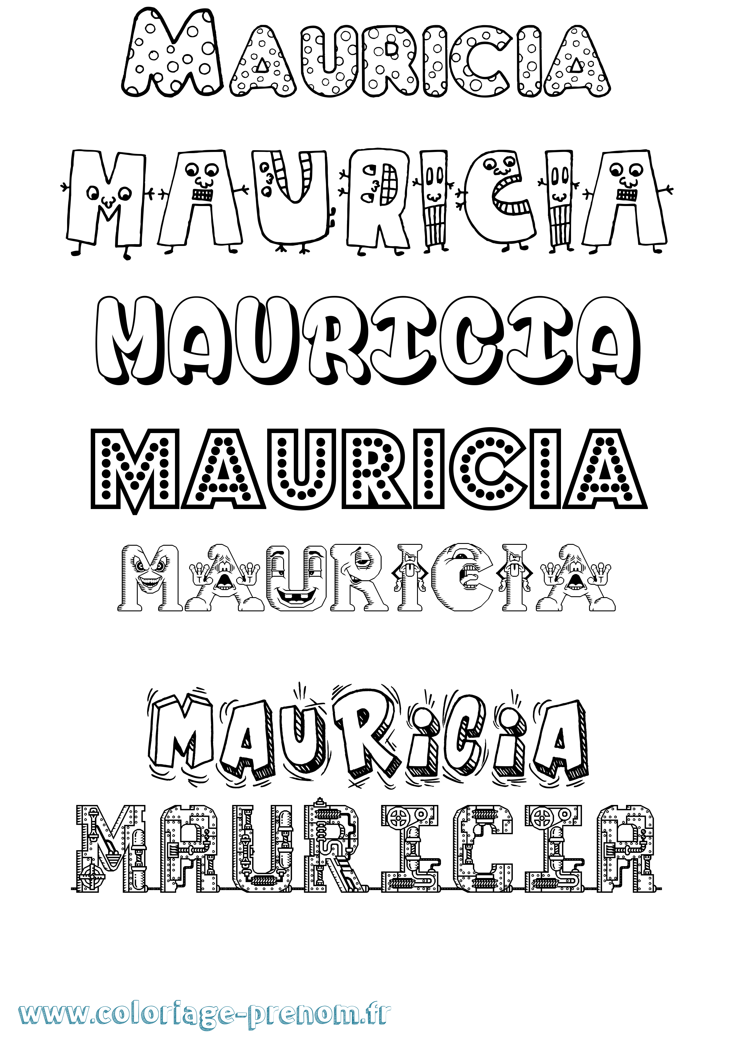 Coloriage prénom Mauricia Fun