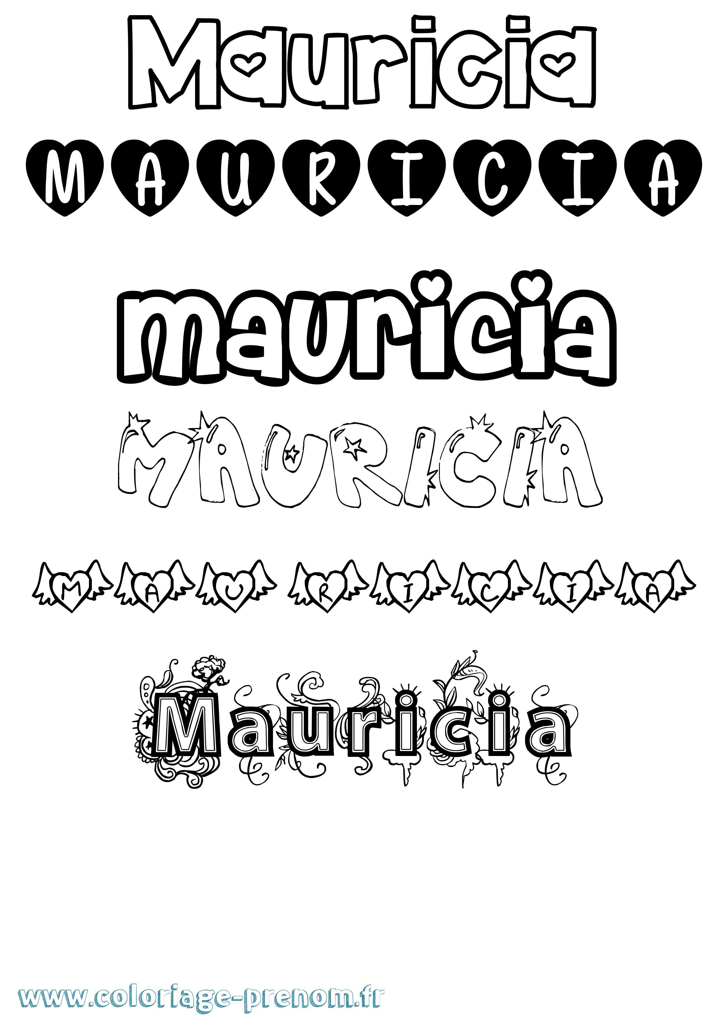 Coloriage prénom Mauricia Girly