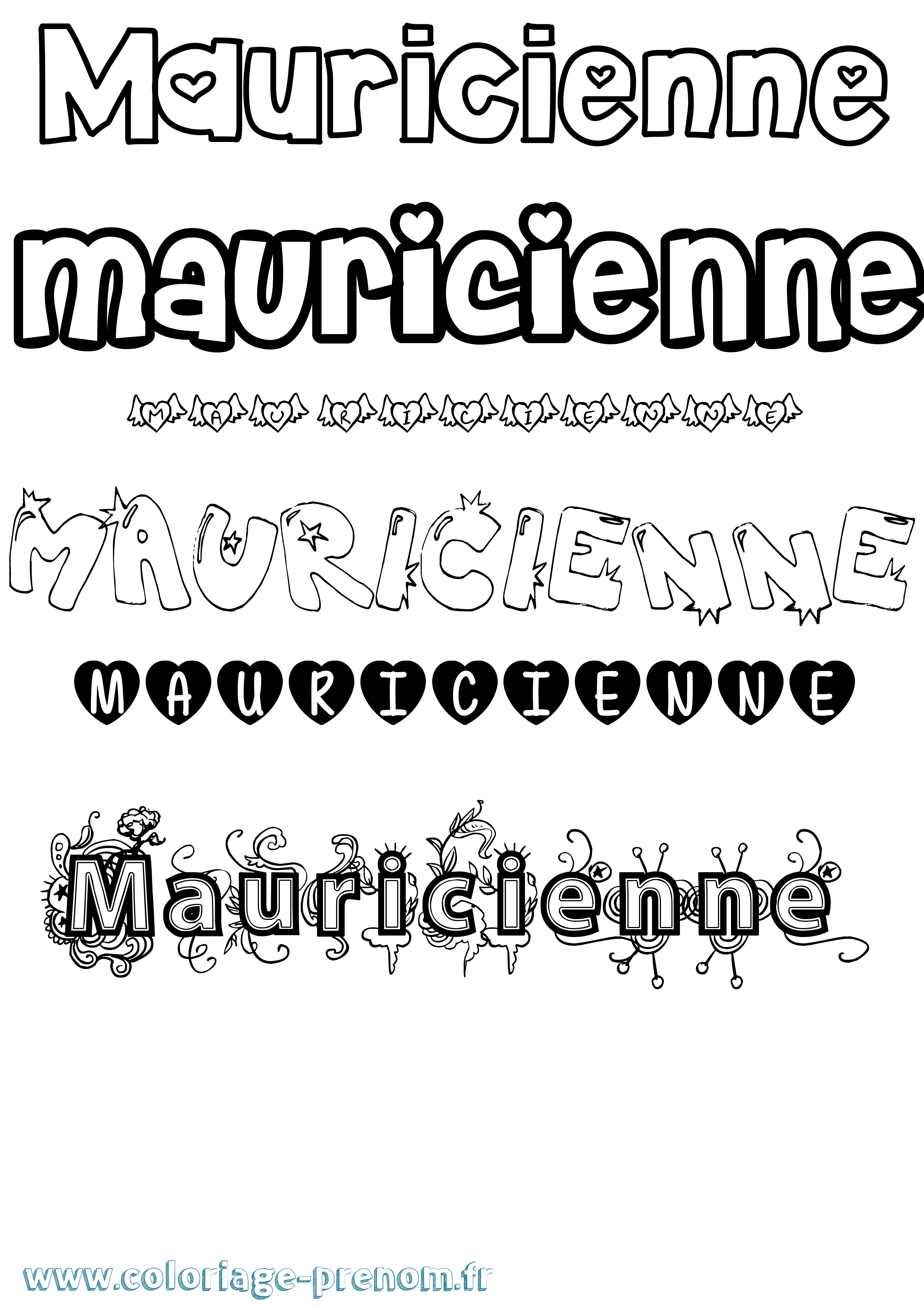 Coloriage prénom Mauricienne Girly