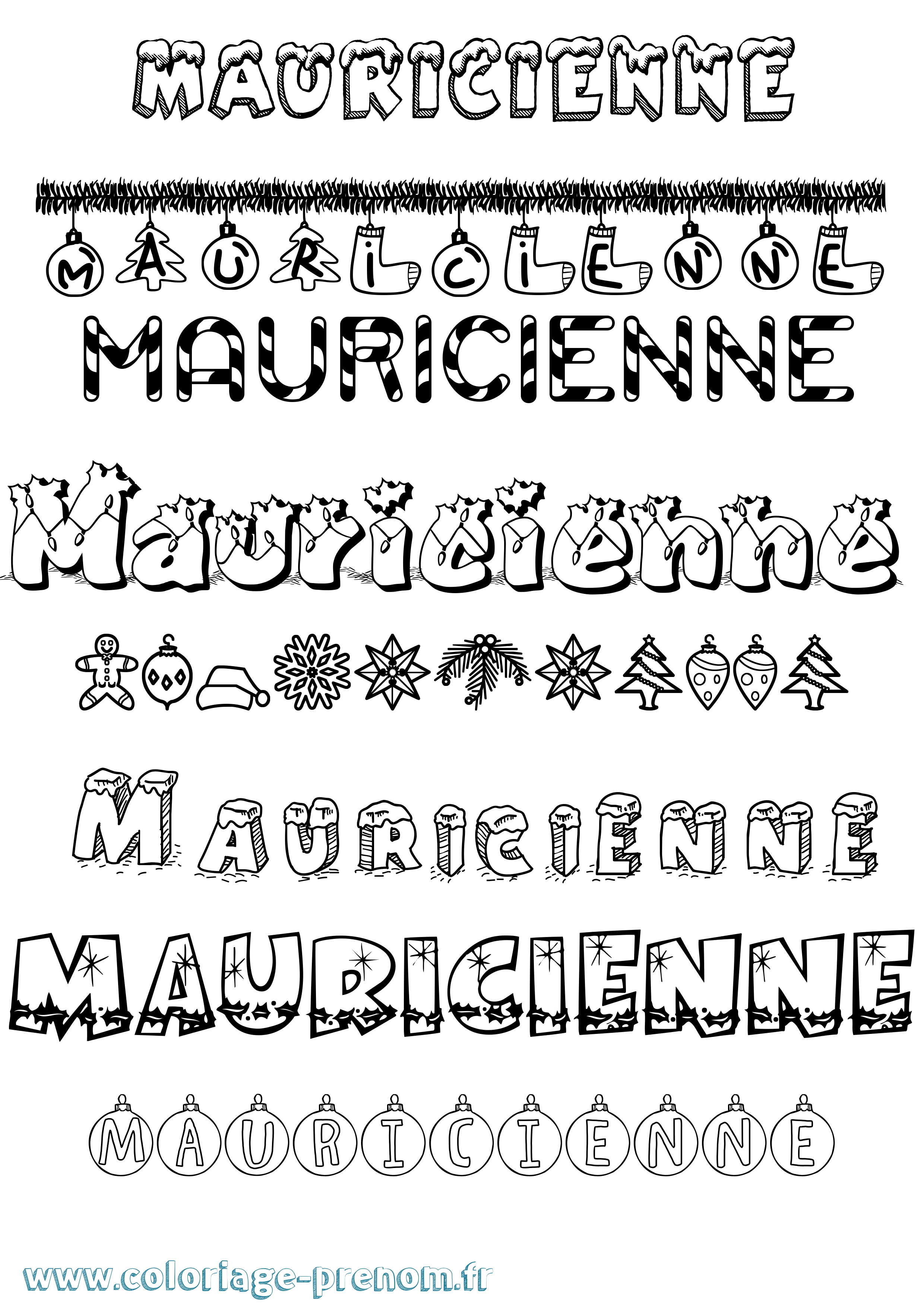 Coloriage prénom Mauricienne Noël