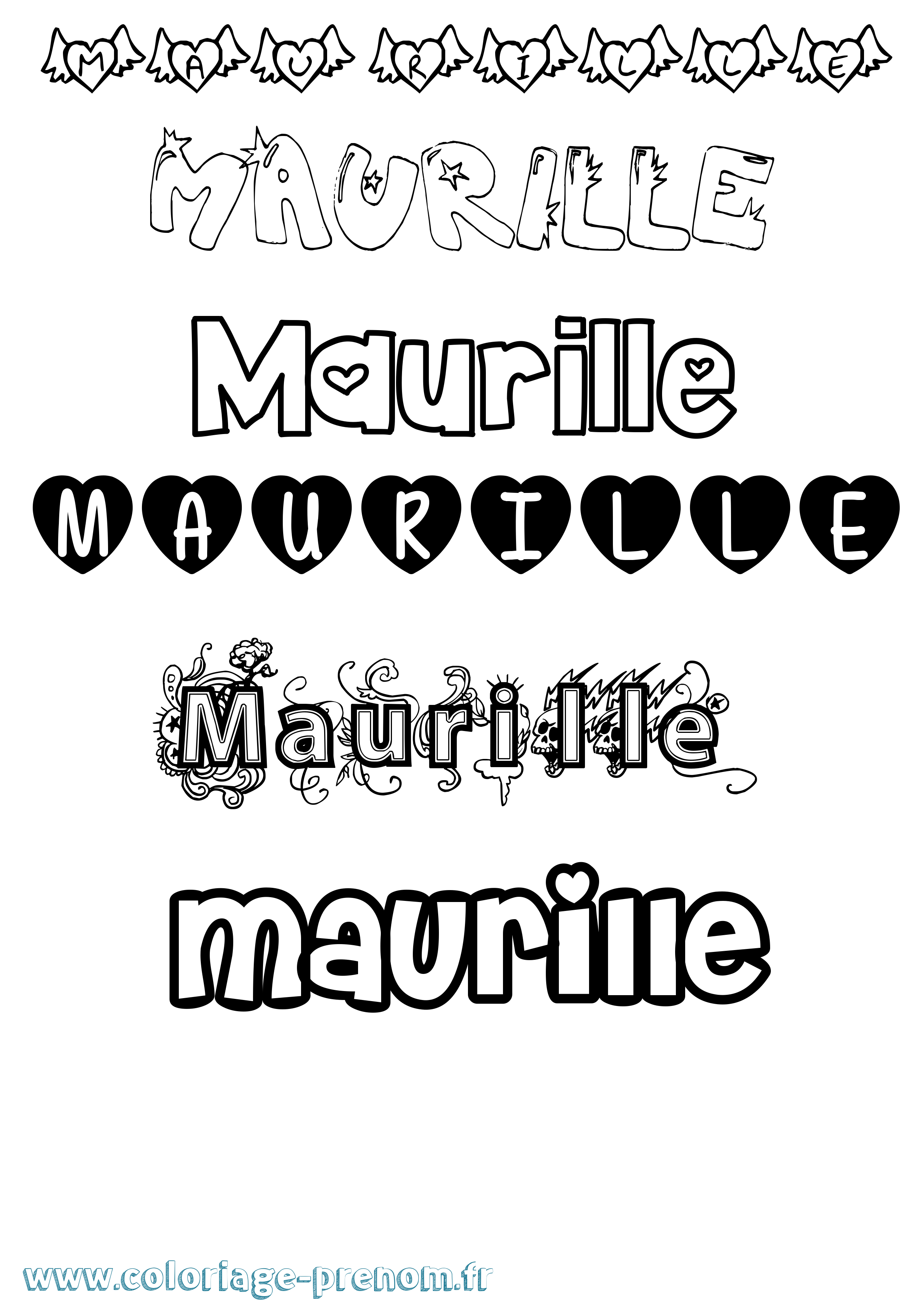 Coloriage prénom Maurille Girly
