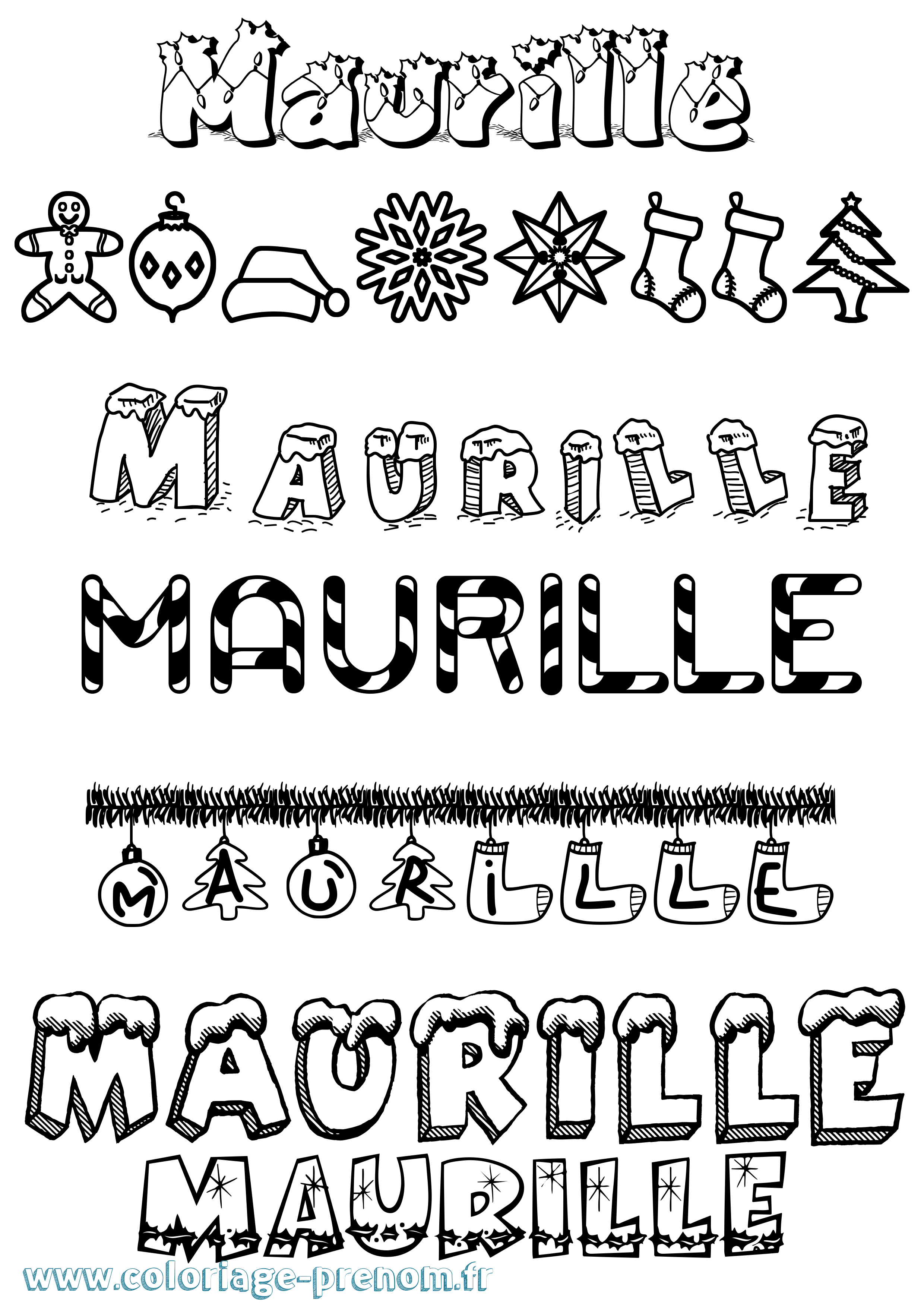 Coloriage prénom Maurille Noël