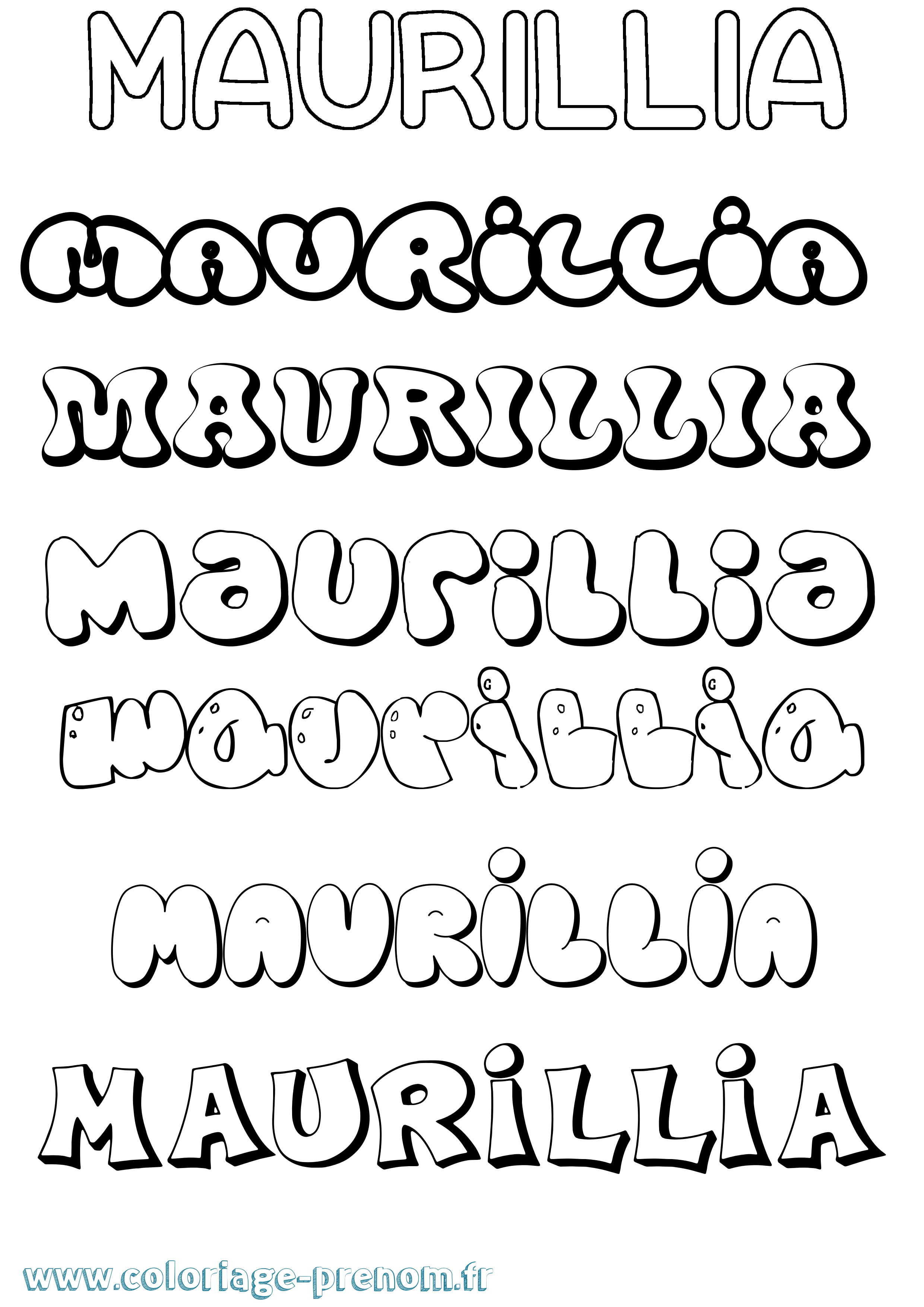 Coloriage prénom Maurillia Bubble