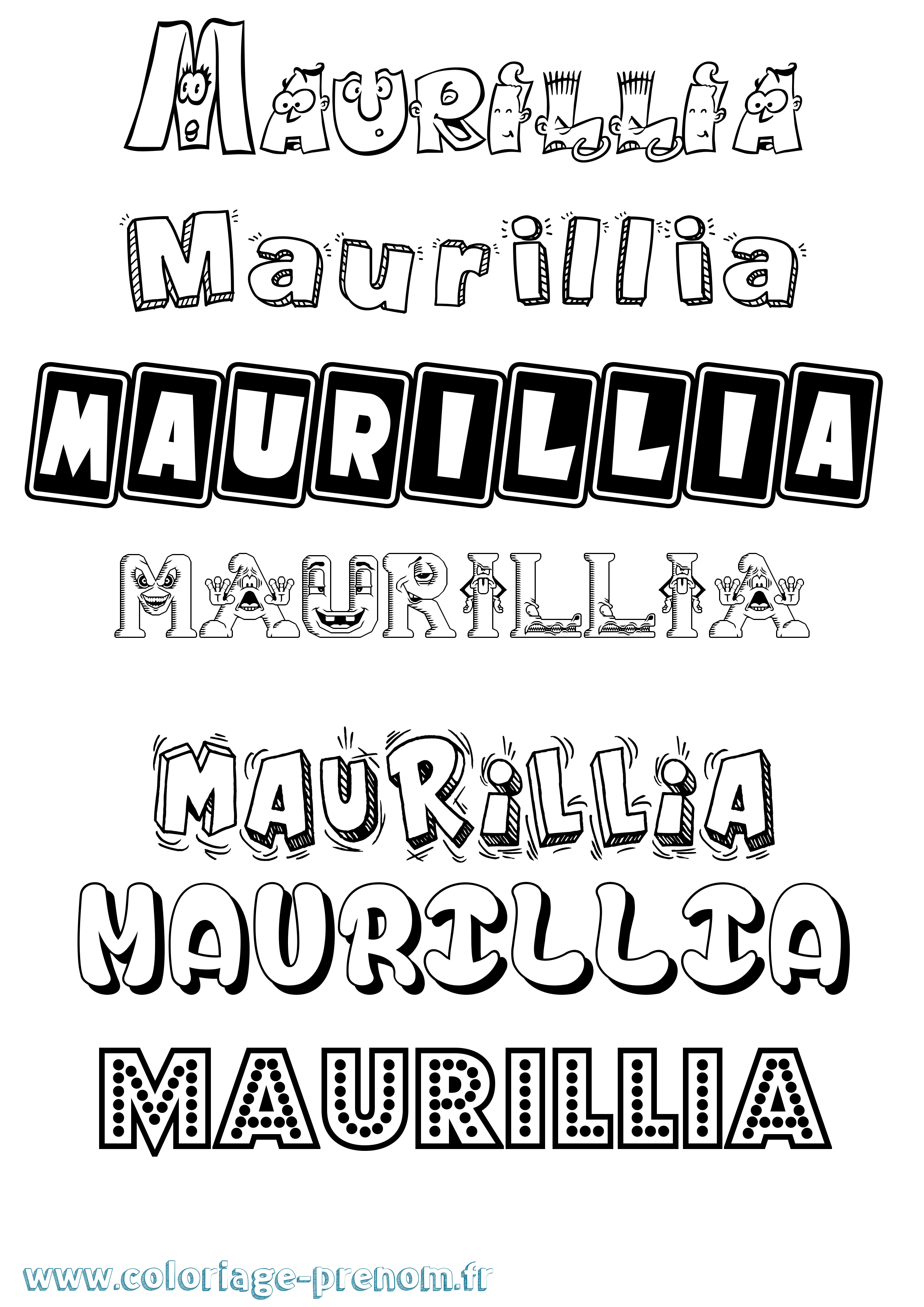 Coloriage prénom Maurillia Fun