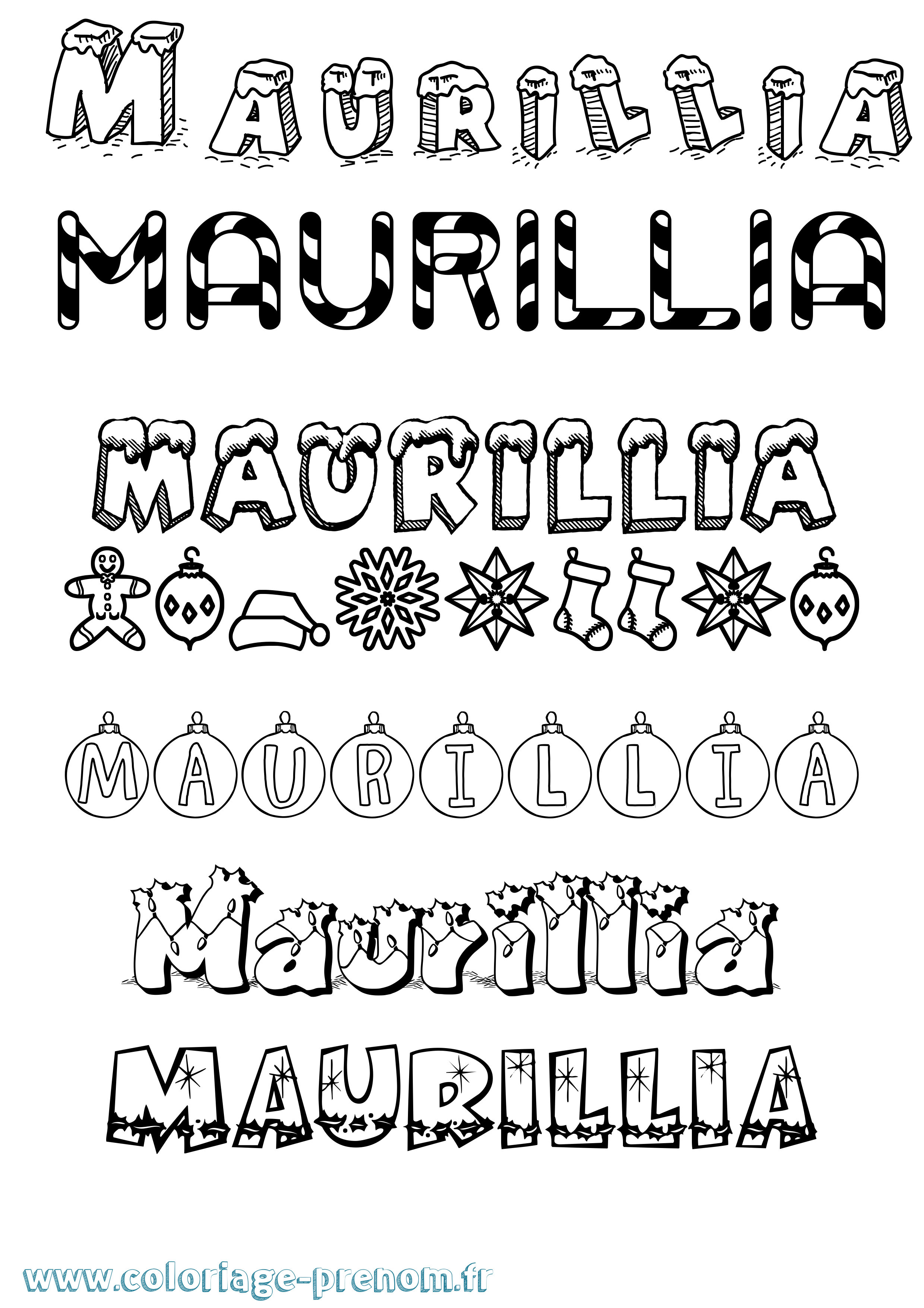 Coloriage prénom Maurillia Noël