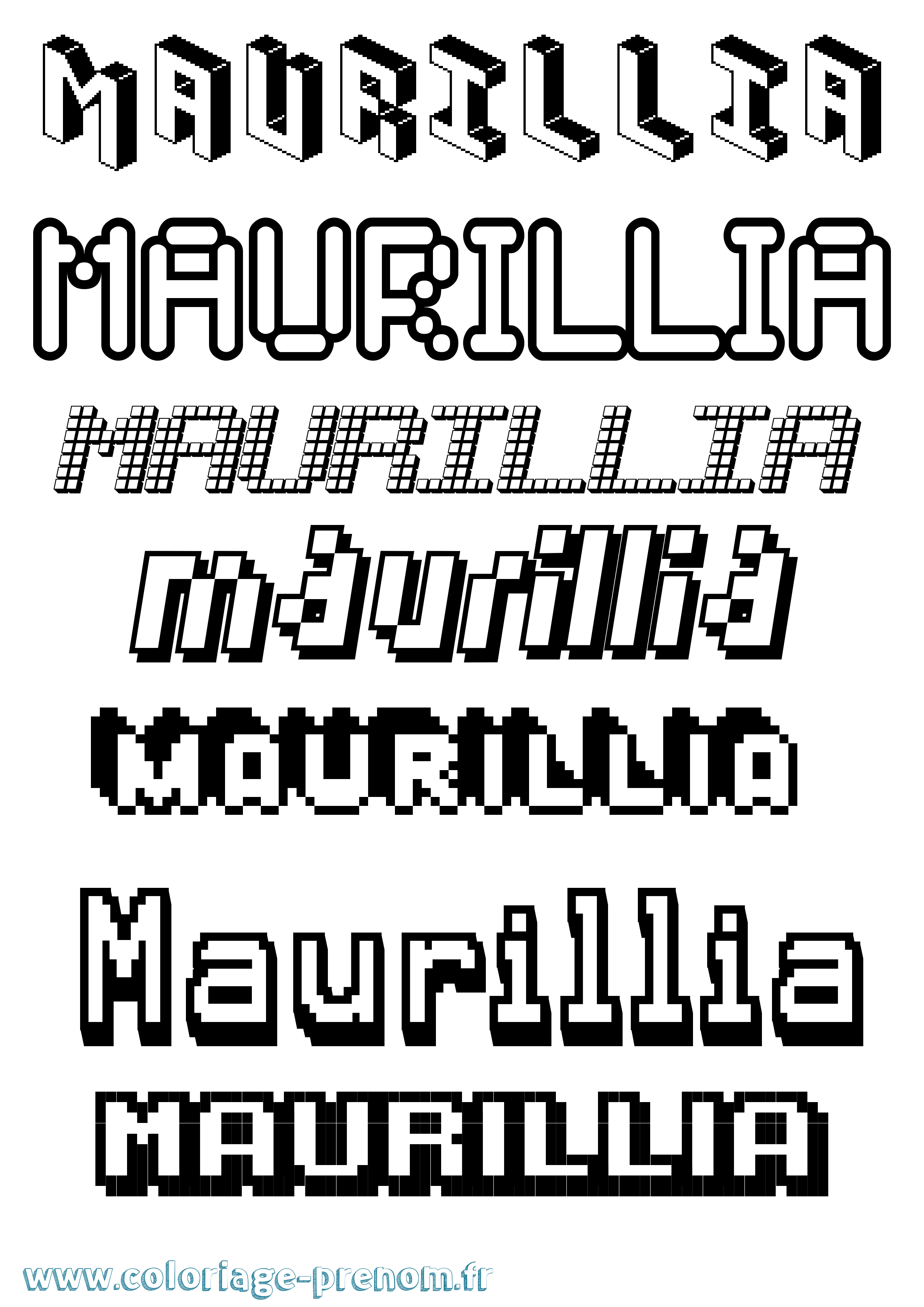 Coloriage prénom Maurillia Pixel