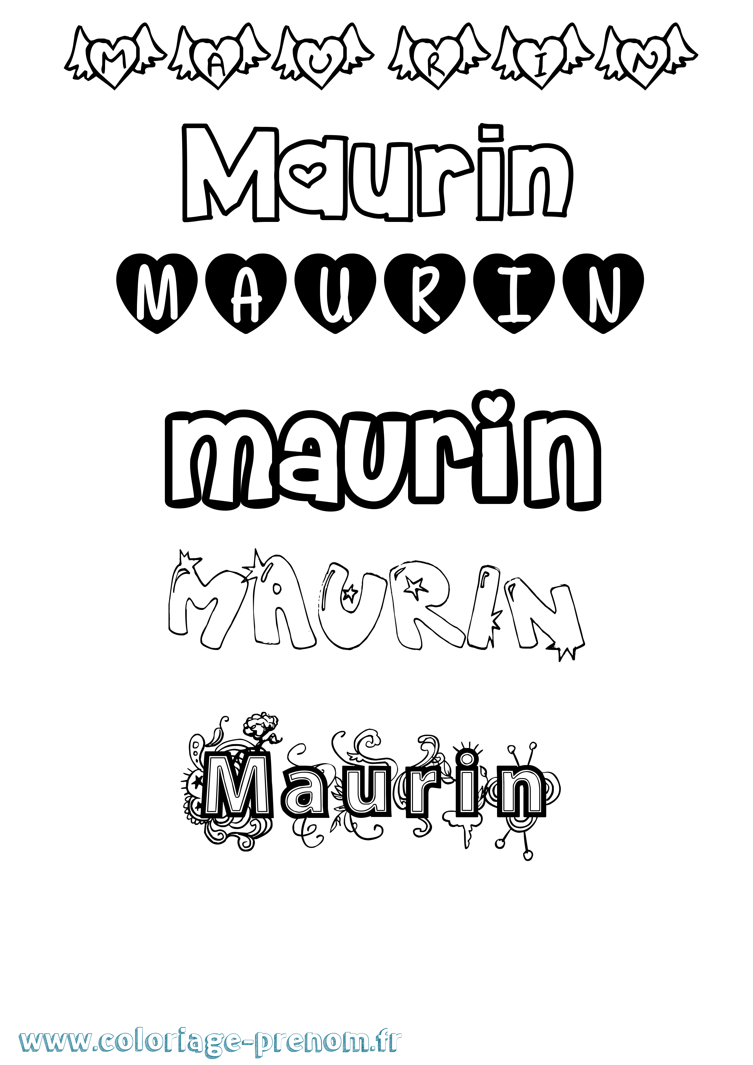 Coloriage prénom Maurin Girly