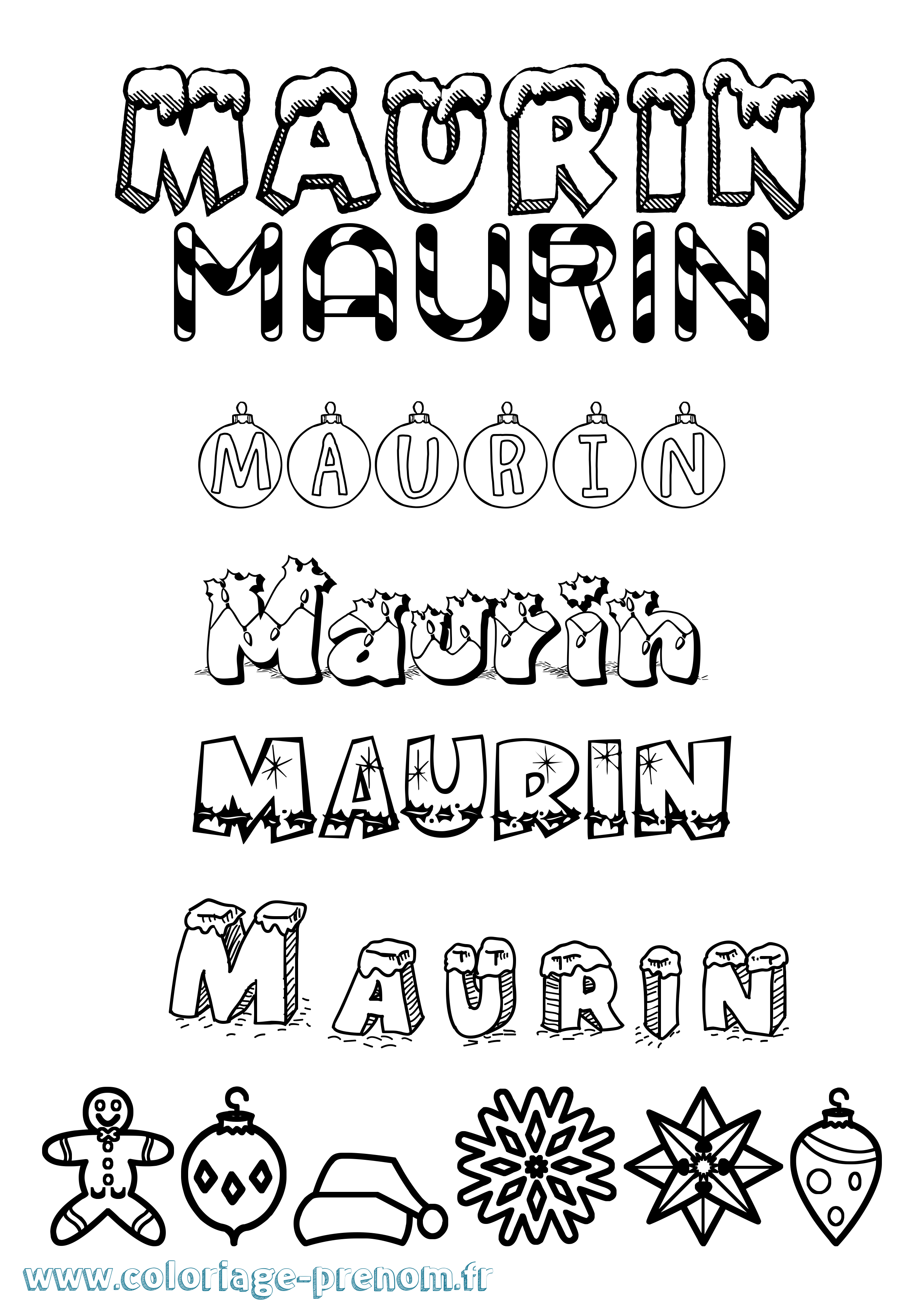 Coloriage prénom Maurin Noël