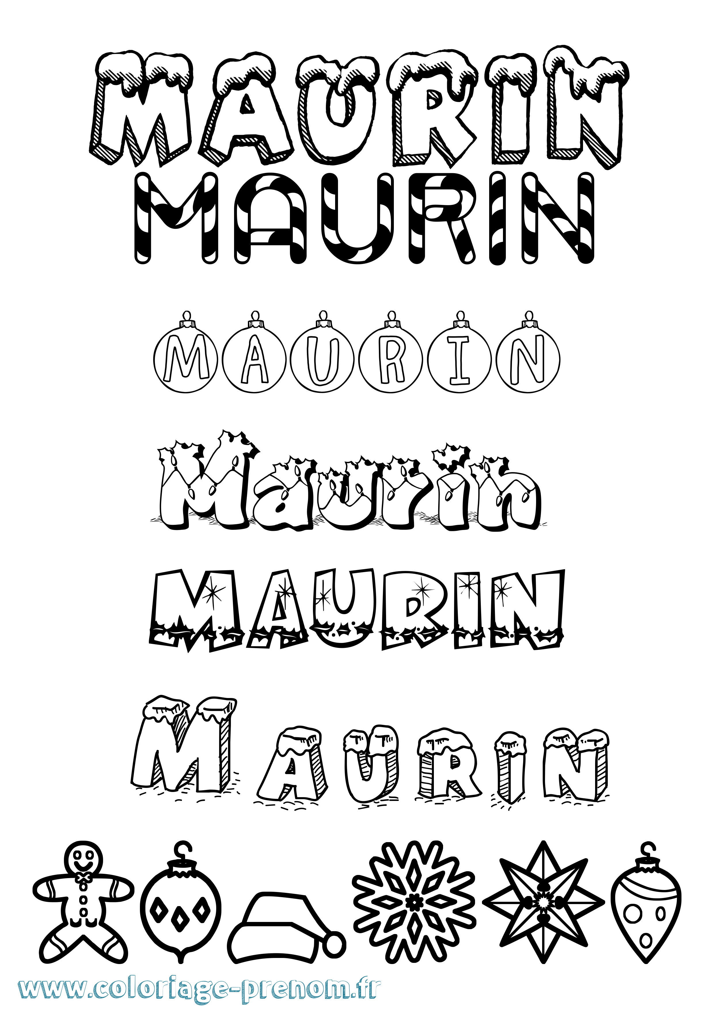 Coloriage Maurin Noël Coloriage prénom Maurin Noël