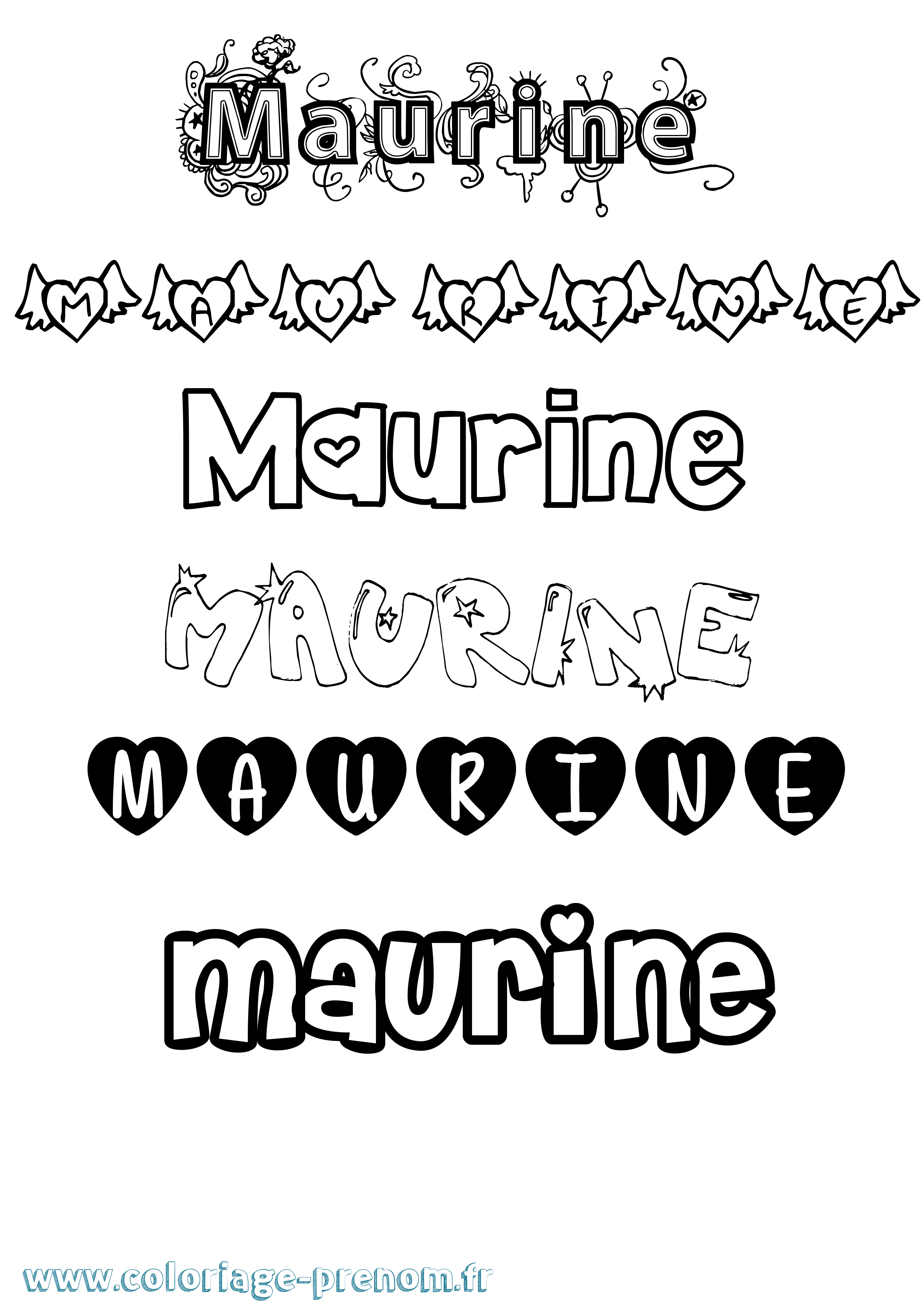 Coloriage prénom Maurine Girly