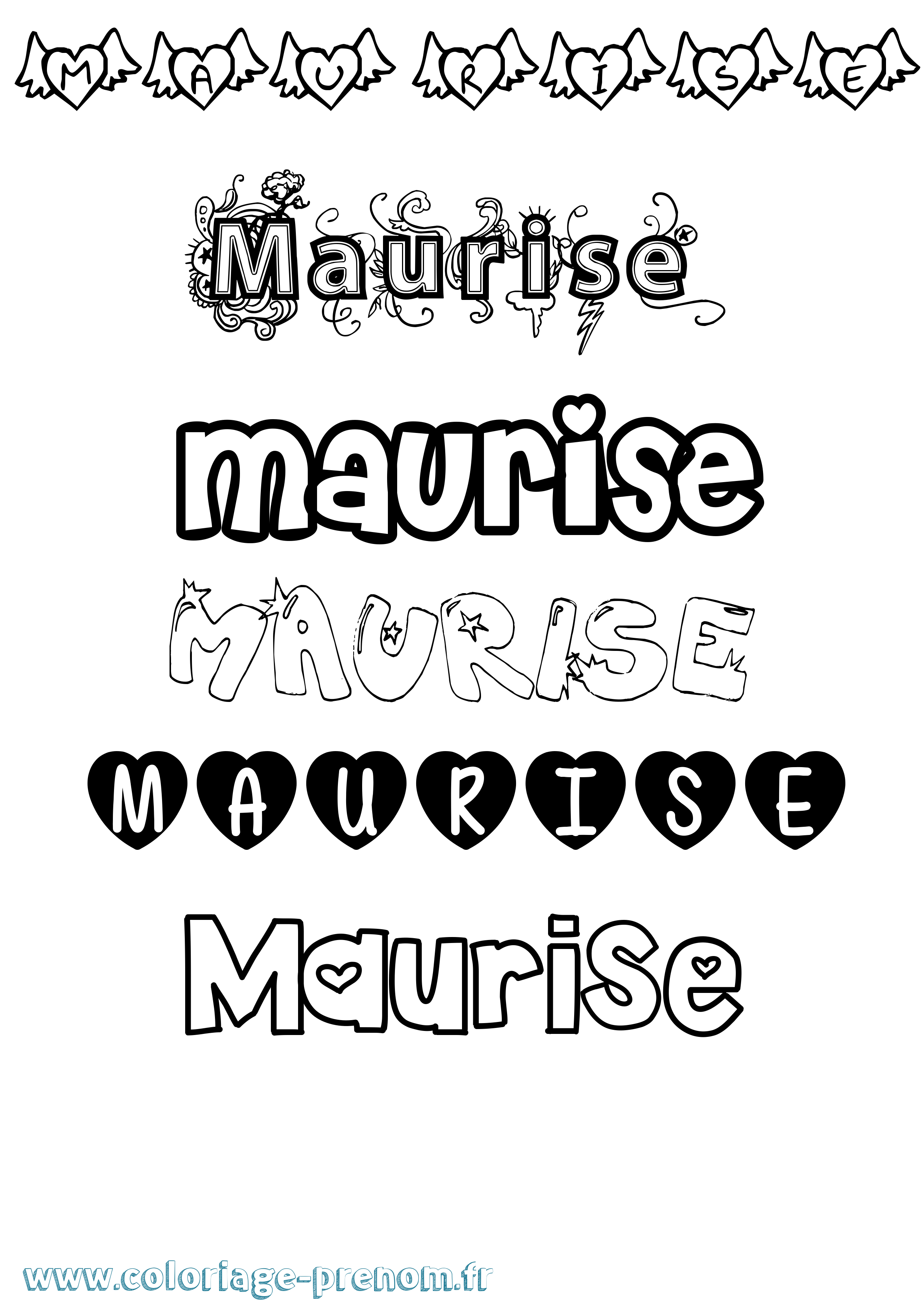Coloriage prénom Maurise Girly