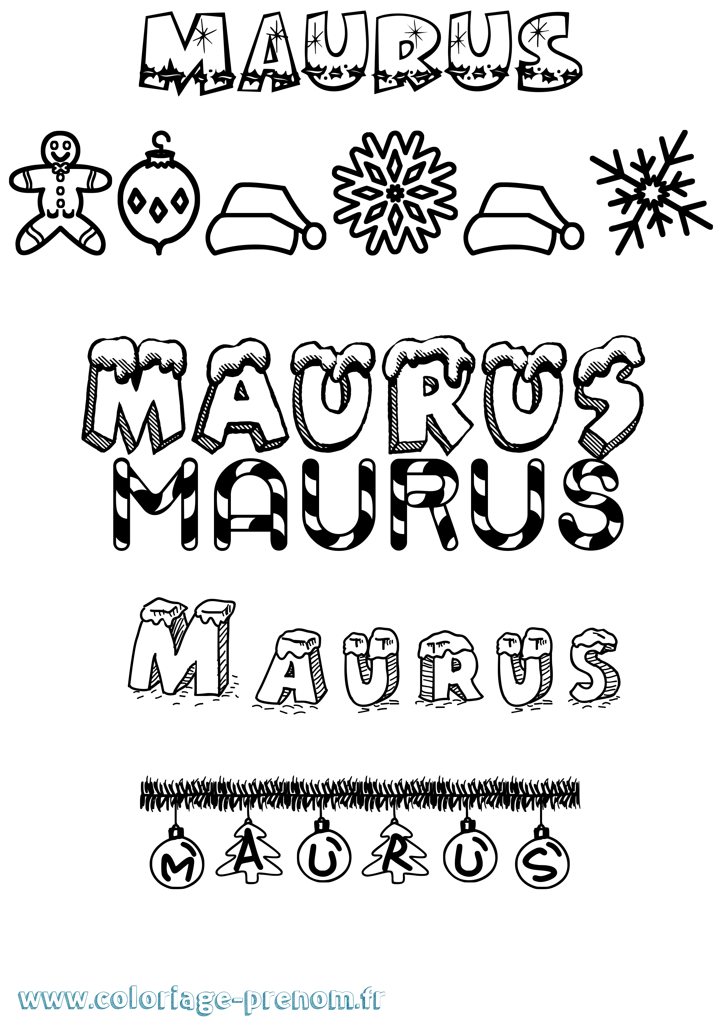Coloriage prénom Maurus Noël